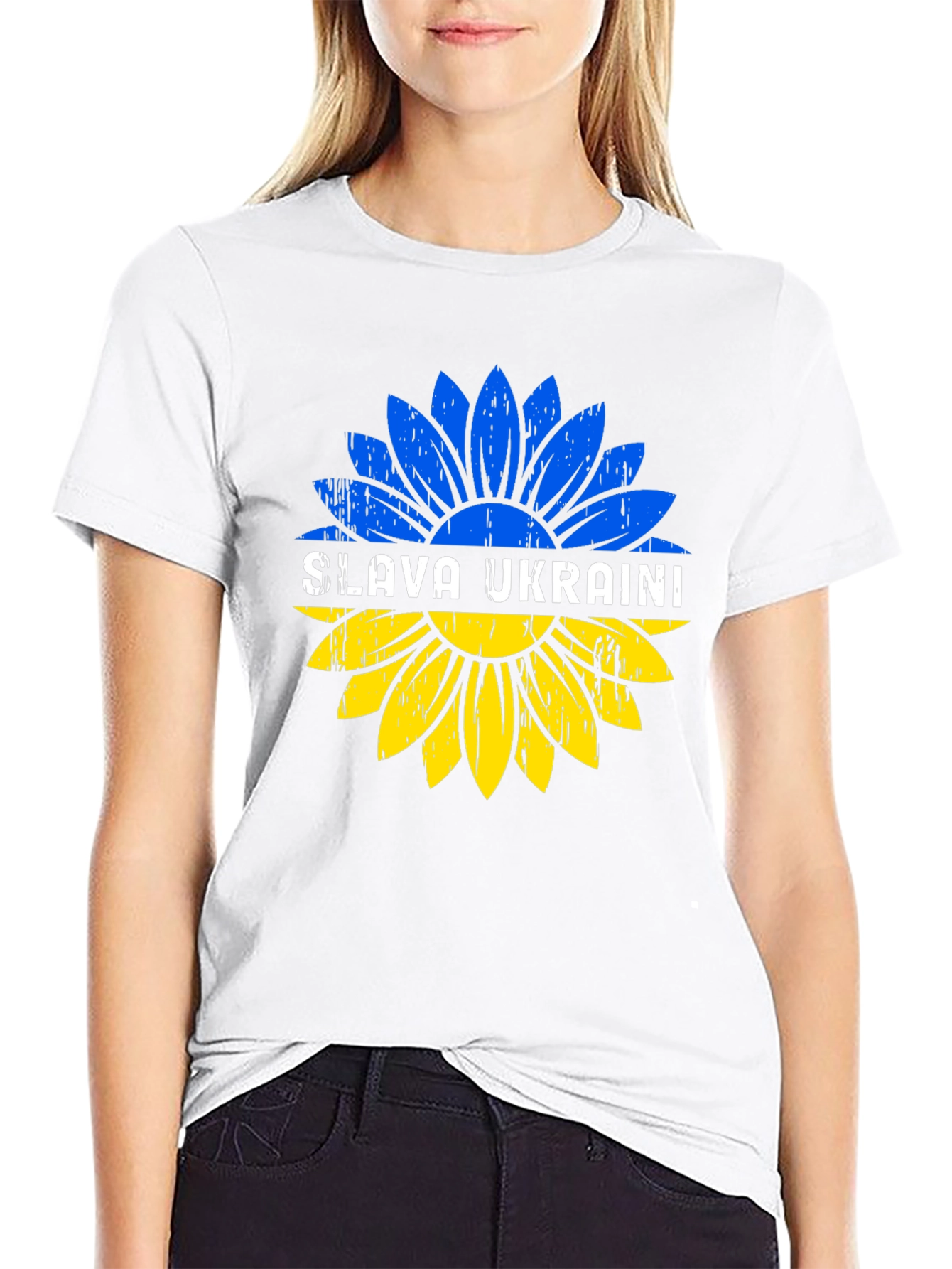 Slava Ukraini Sunflower Graphic Tee - Black
