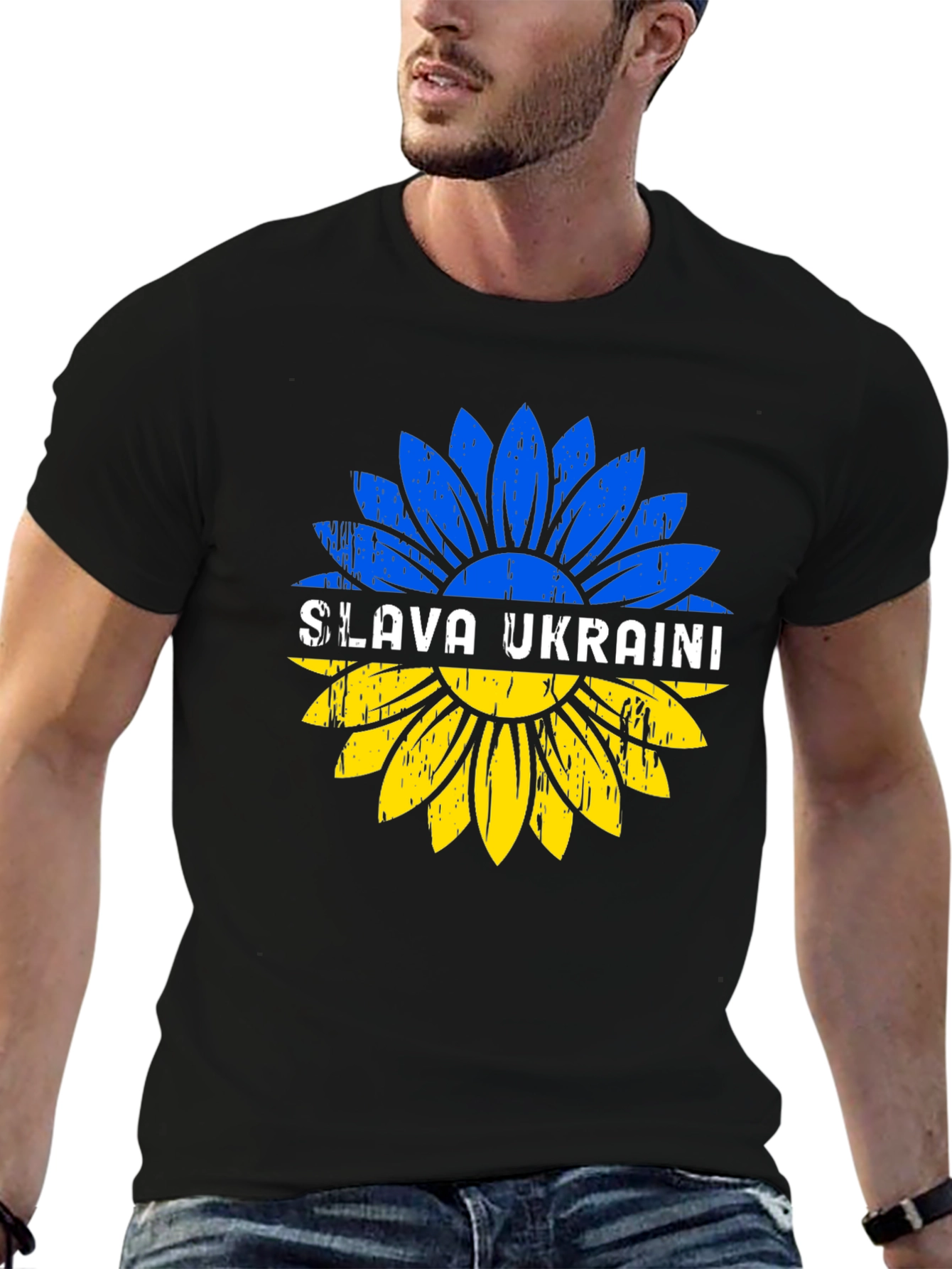 Slava Ukraini Sunflower Graphic Tee - Black