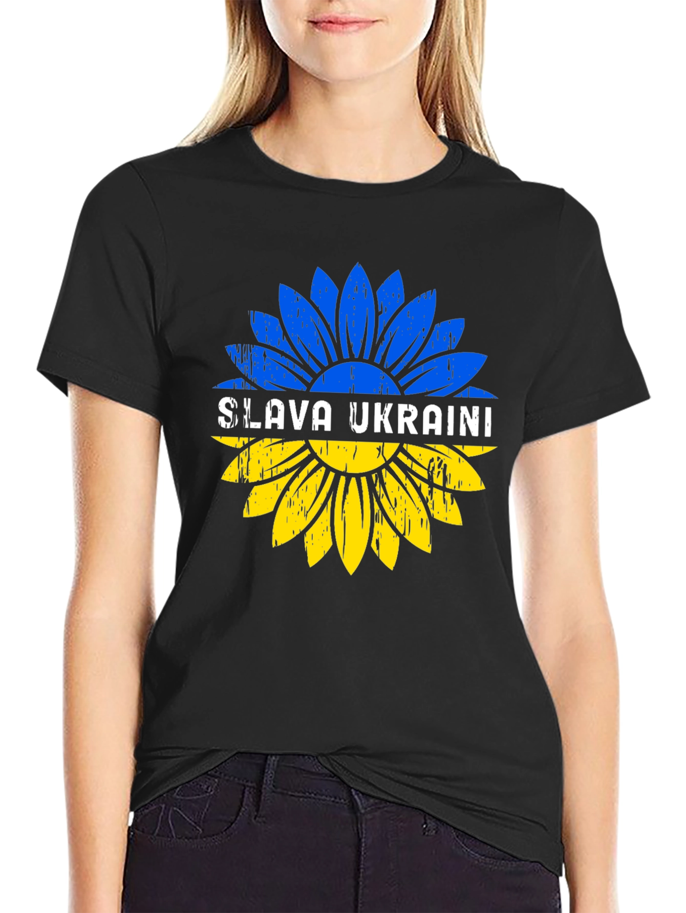Slava Ukraini Sunflower Graphic Tee - Black