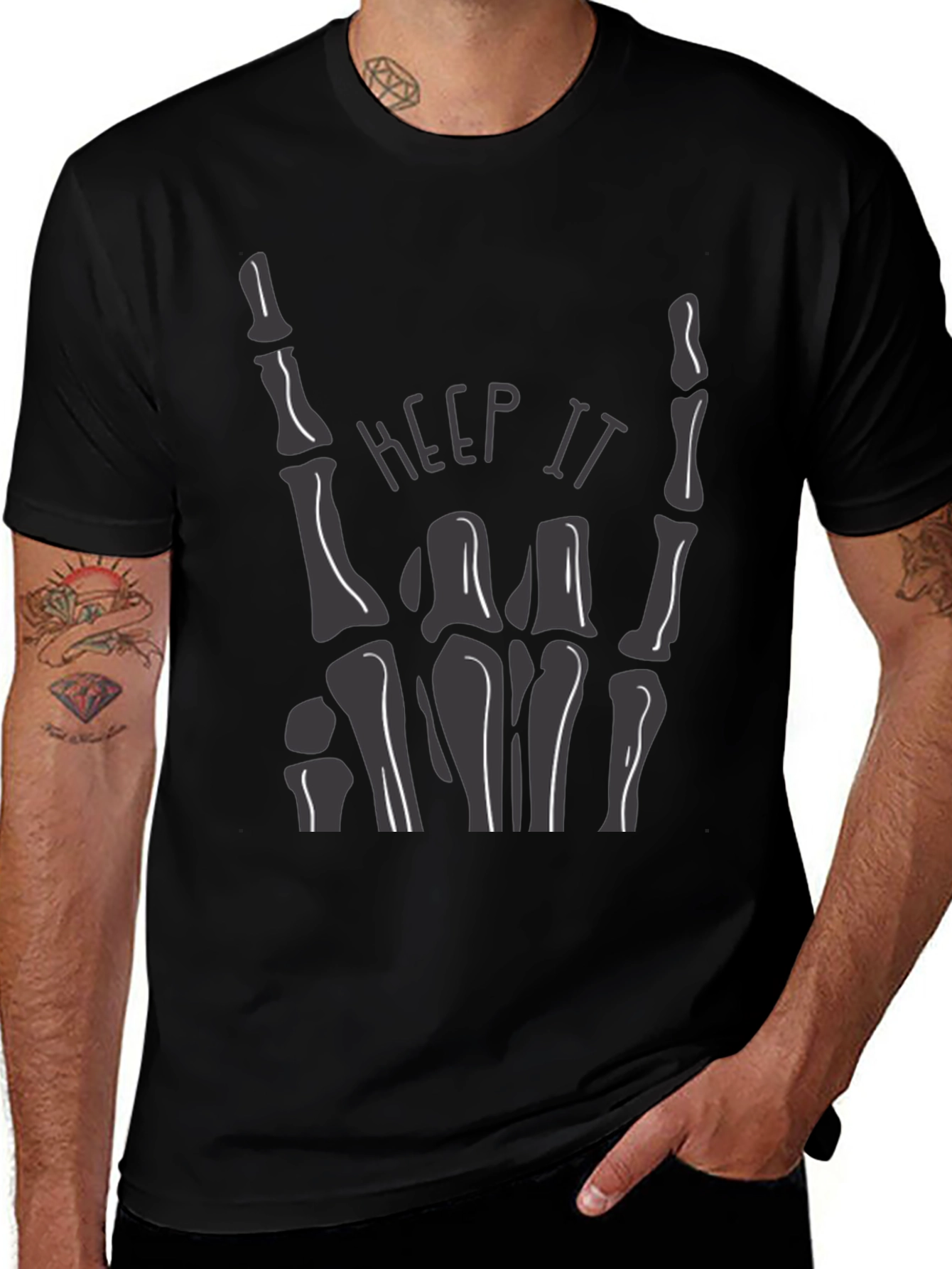 Keep It Rockin Skeleton Hand Graphic Tee - Black