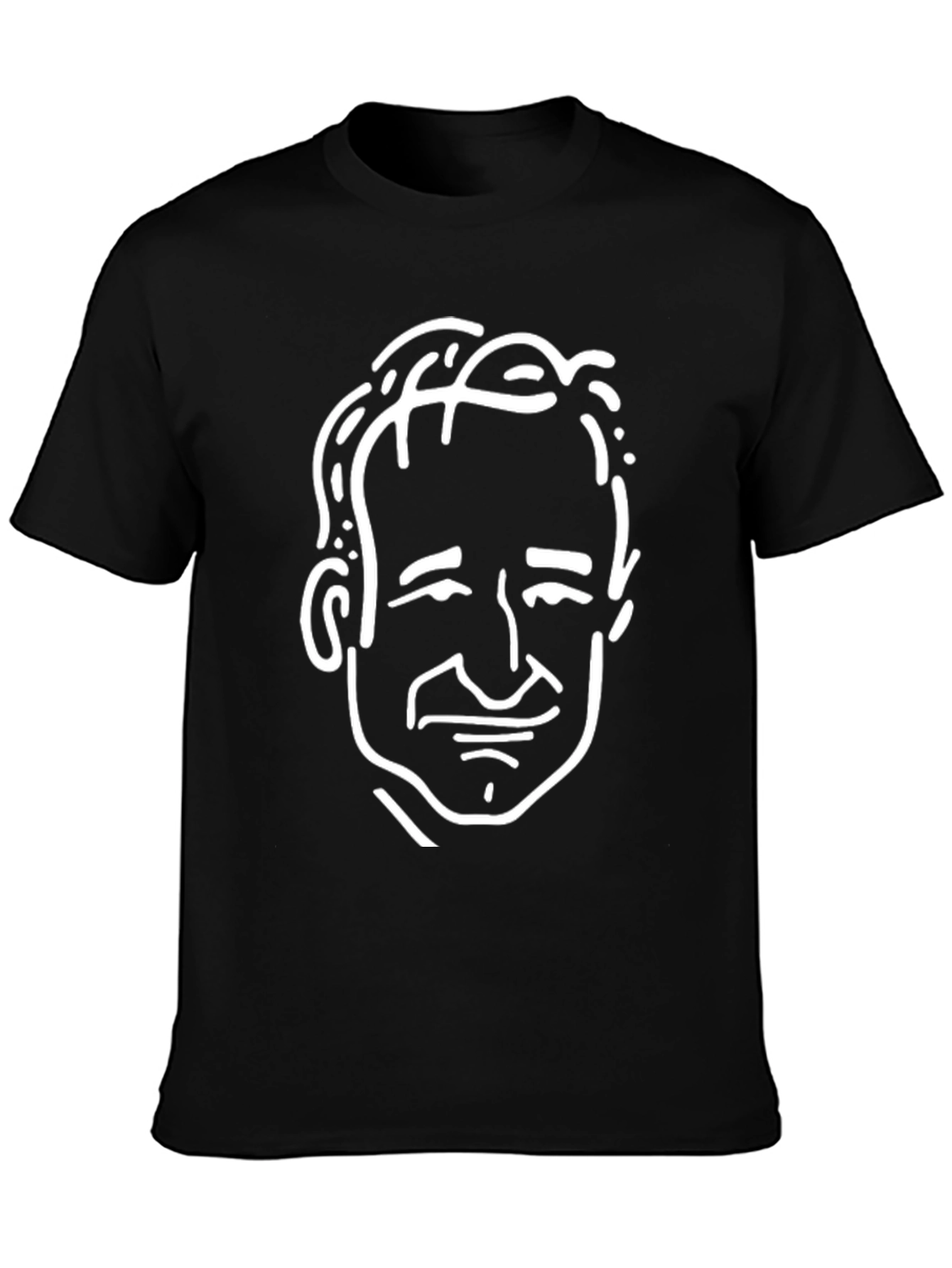 Unisex Black T-Shirt with White Cartoon Face Print
