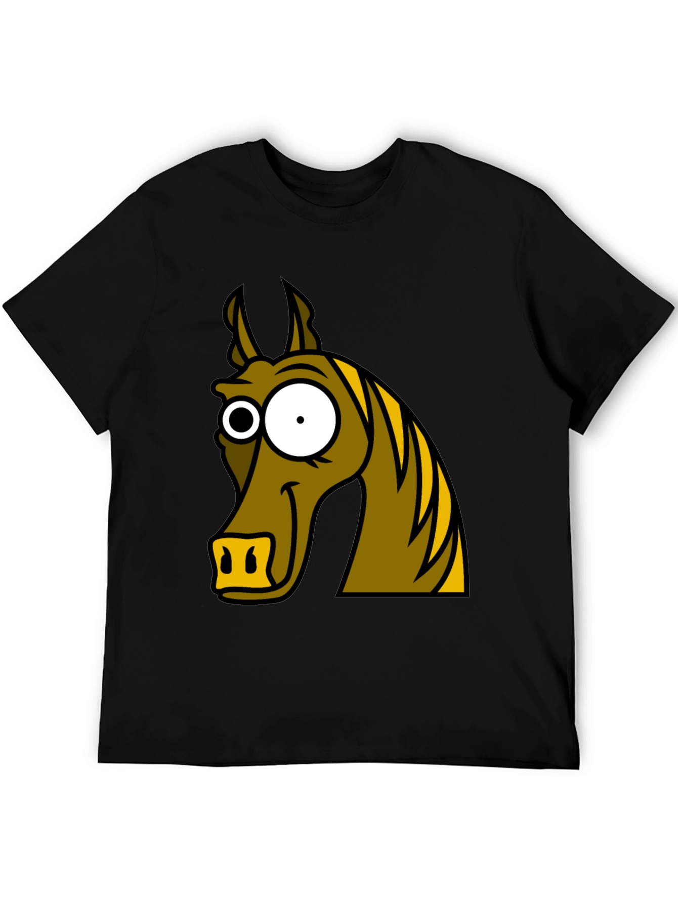 Funny Horse Cartoon Graphic Tee - Black