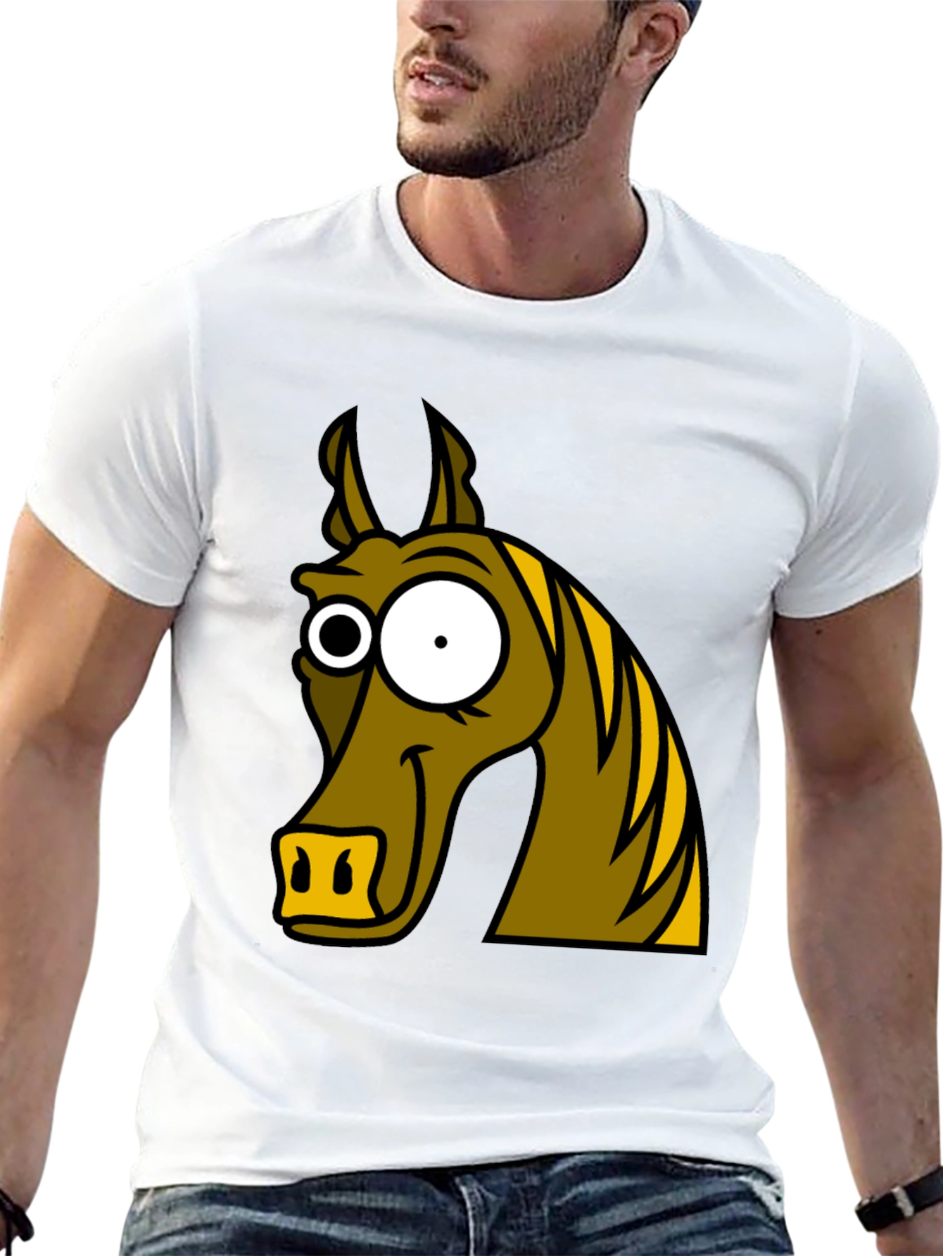 Funny Horse Cartoon Graphic Tee - Black