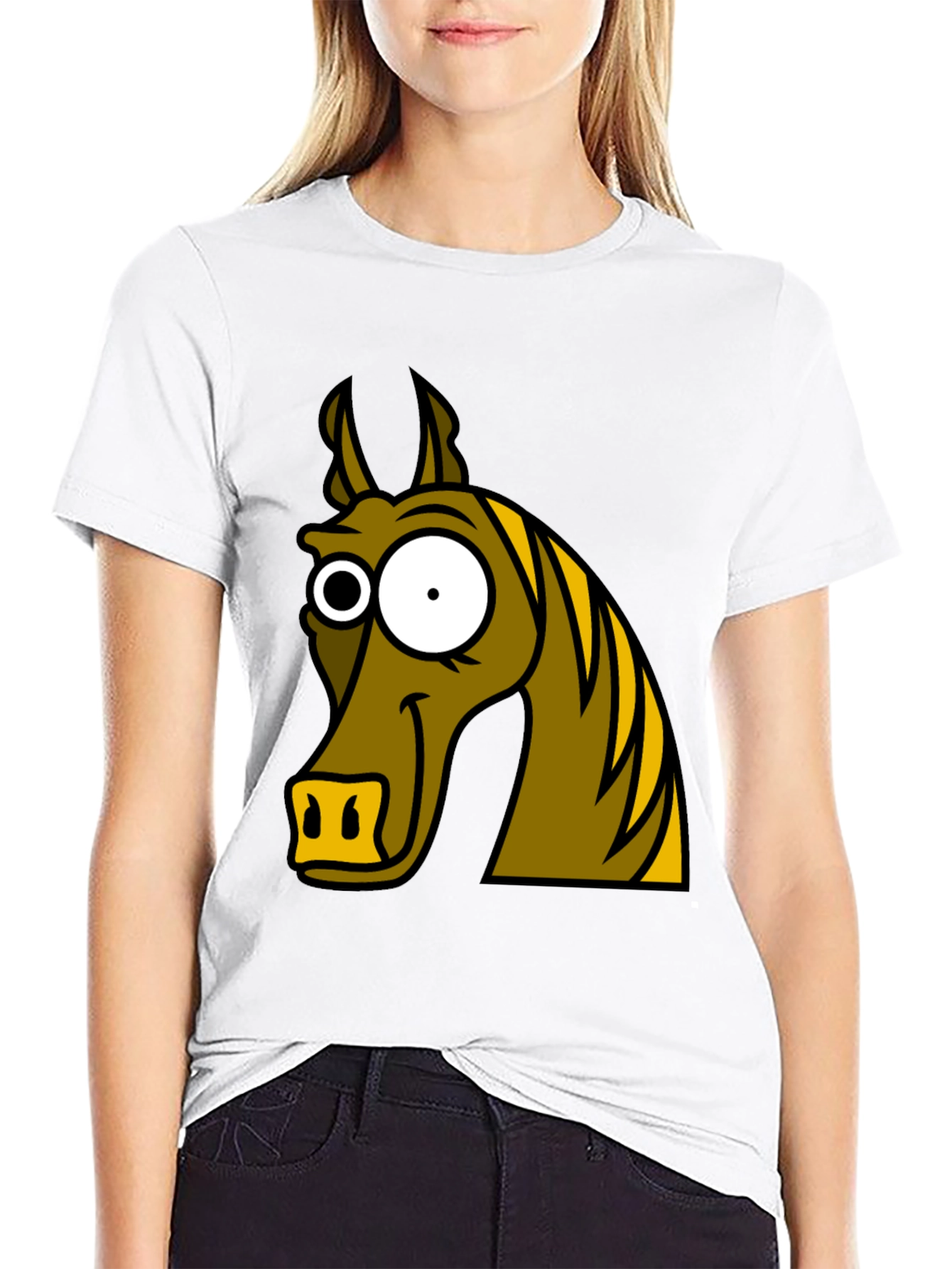 Funny Horse Cartoon Graphic Tee - Black
