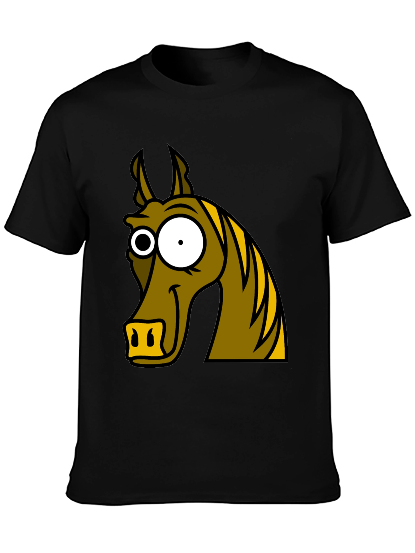 Funny Horse Cartoon Graphic Tee - Black
