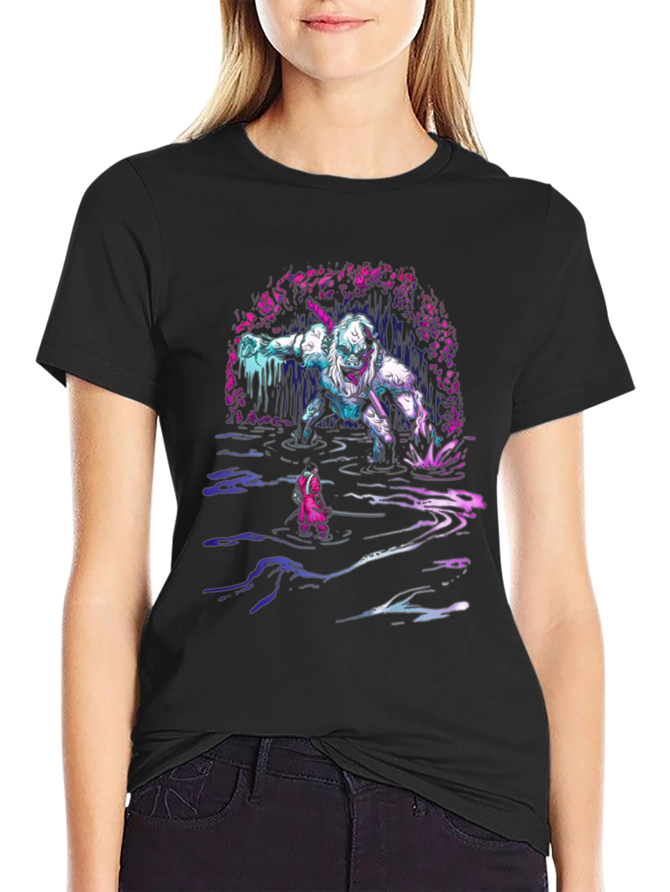 Monster Graphic Tee - Black Cotton T-Shirt