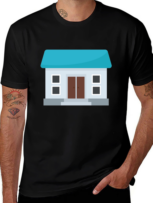 House Graphic Tee - Black Cotton Blend Casual Wear