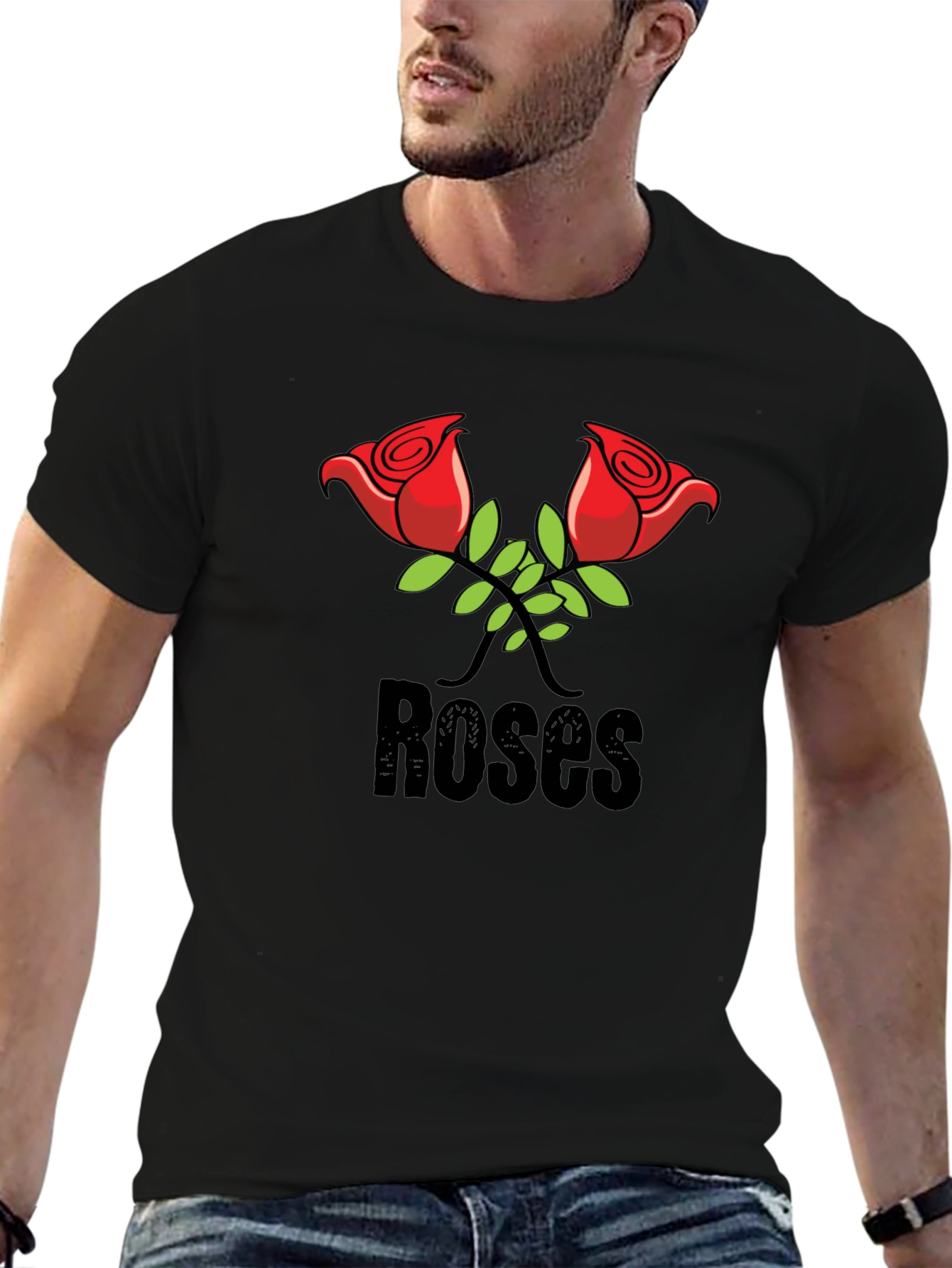 Roses Graphic Print Black T-Shirt
