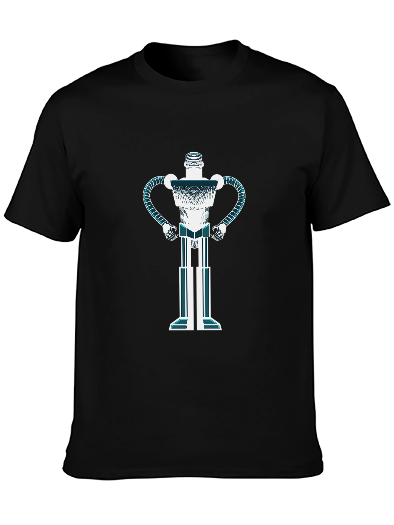 Retro Robot Graphic T-Shirt - Black Casual Tee