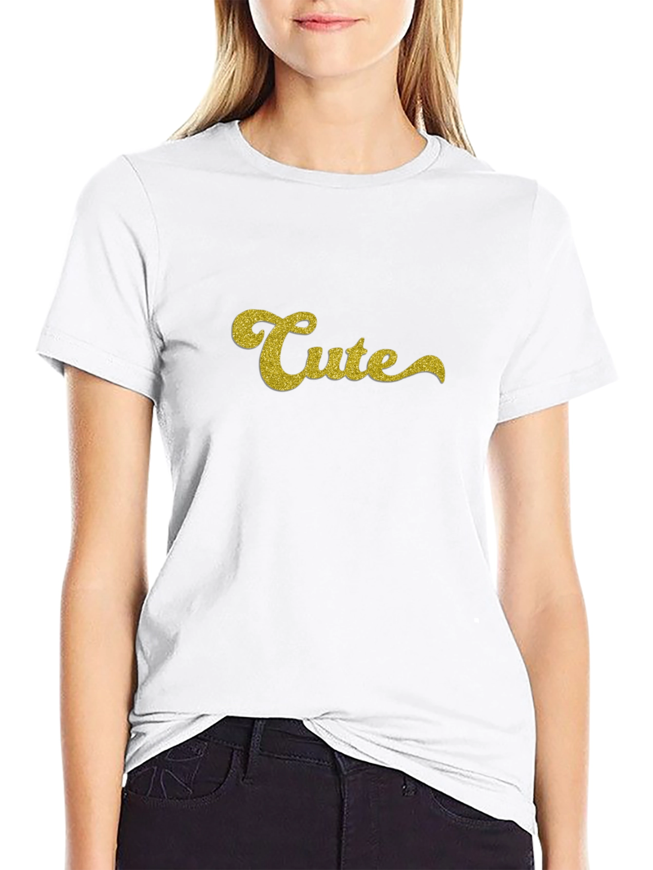 Cute Glitter Graphic Black T-Shirt