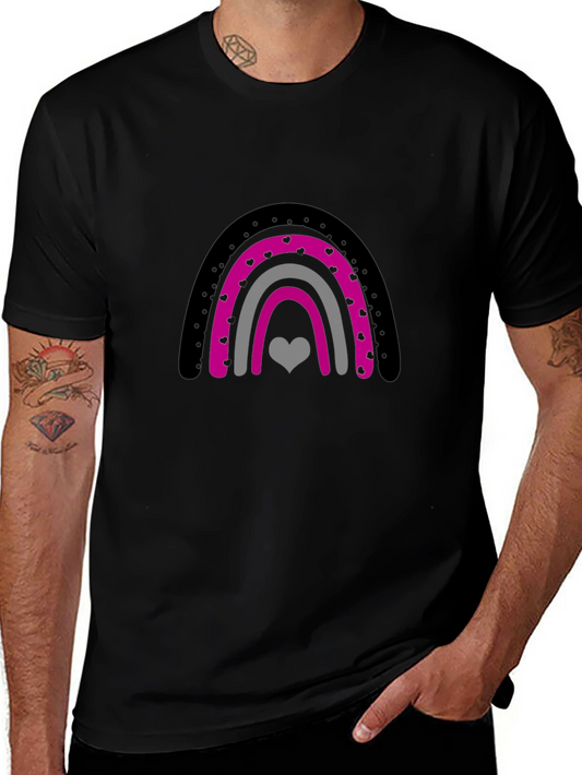 Heart Rainbow Graphic Tee - Black Cotton T-Shirt