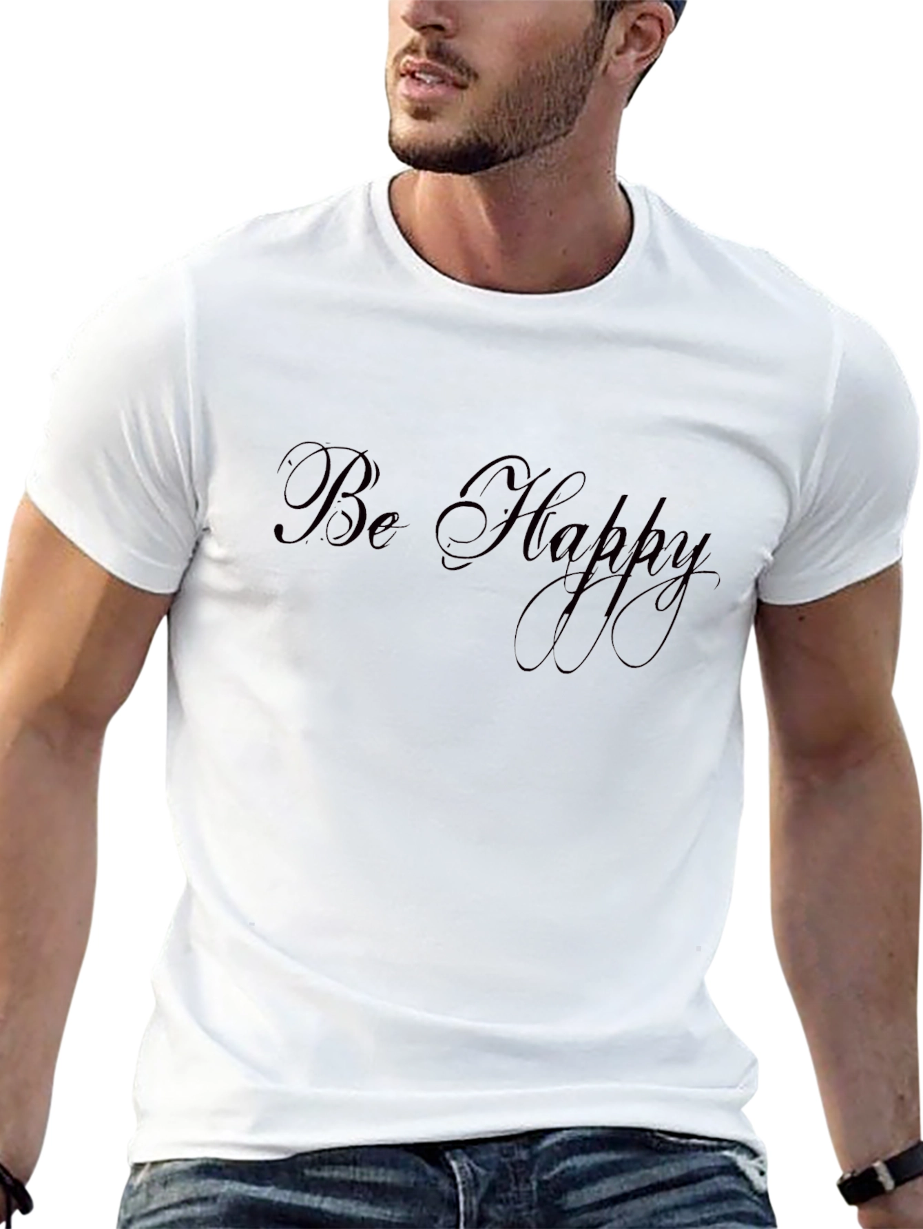 Be Happy Black Graphic T-Shirt