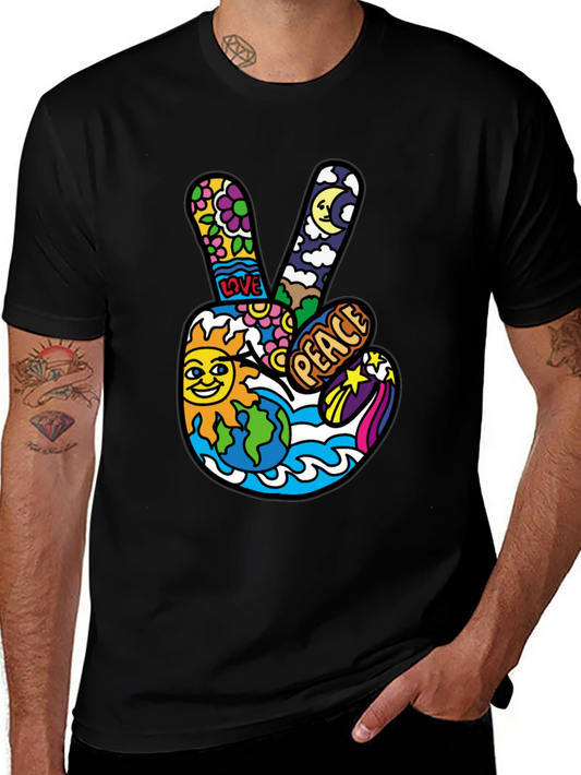 Hippie Peace Sign Graphic Tee - Retro Vibe