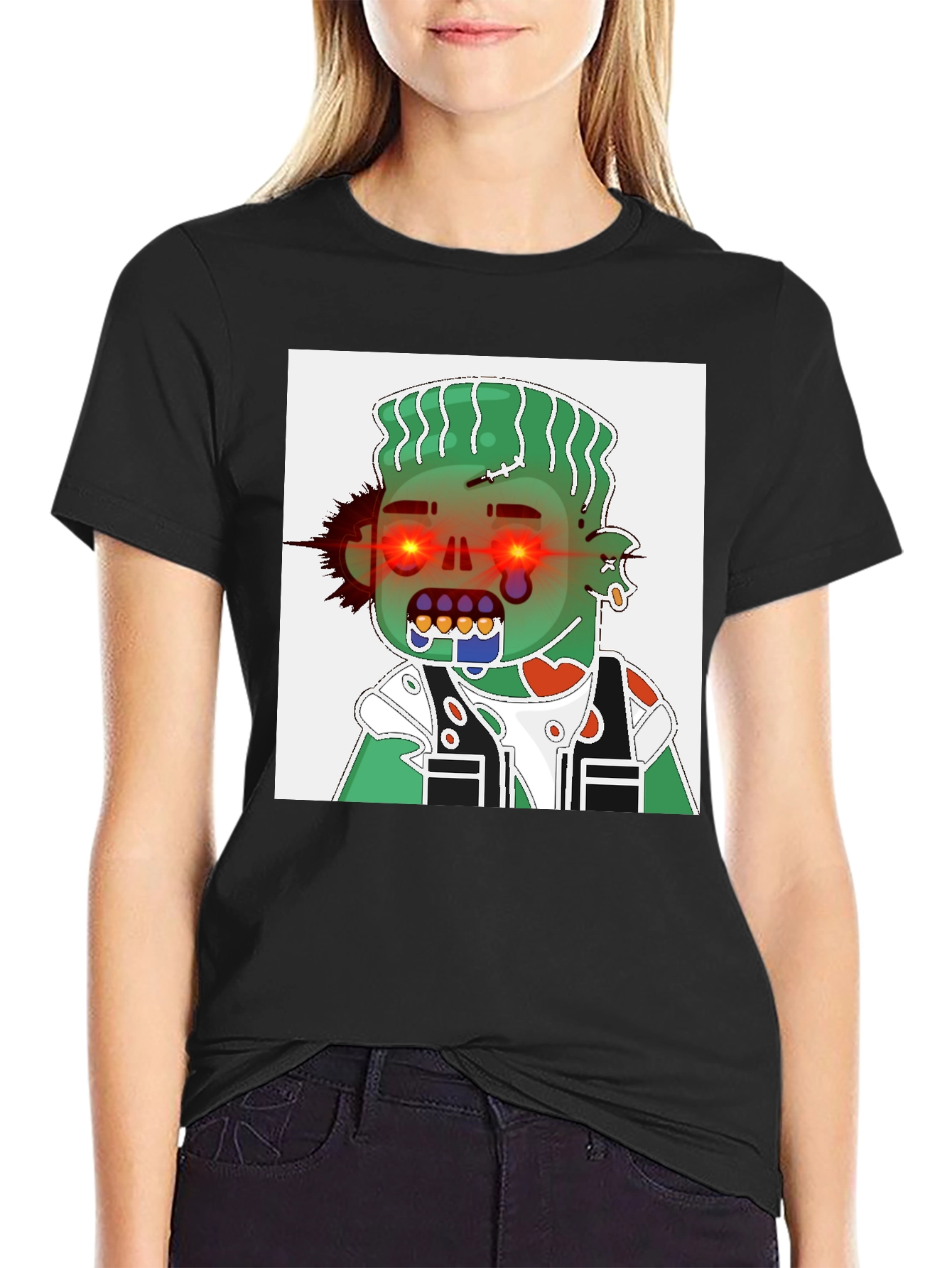 Zombie Cartoon Graphic Tee - Black