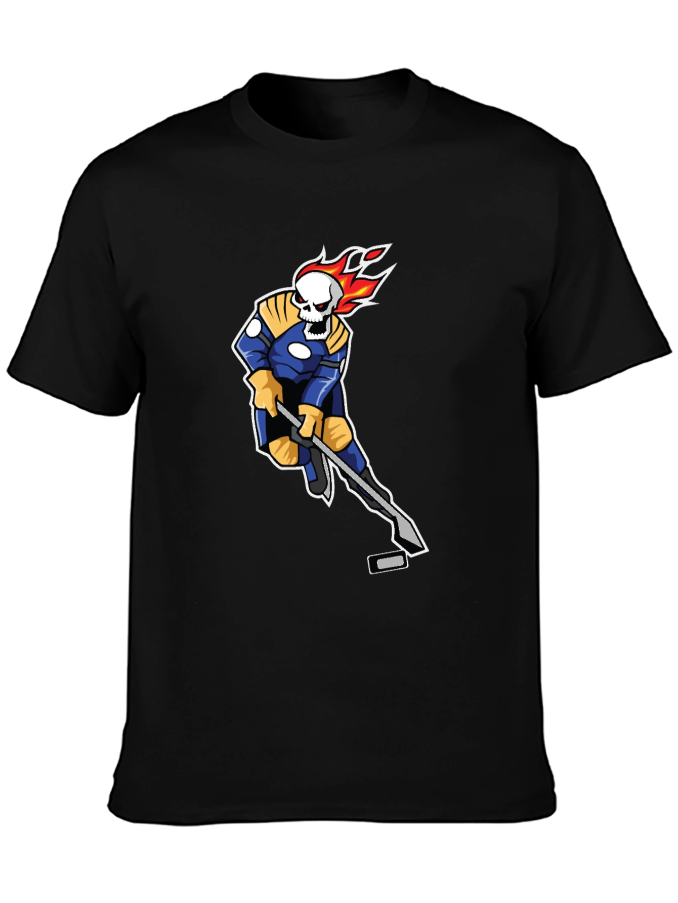Fiery Hockey Skeleton Black T-Shirt