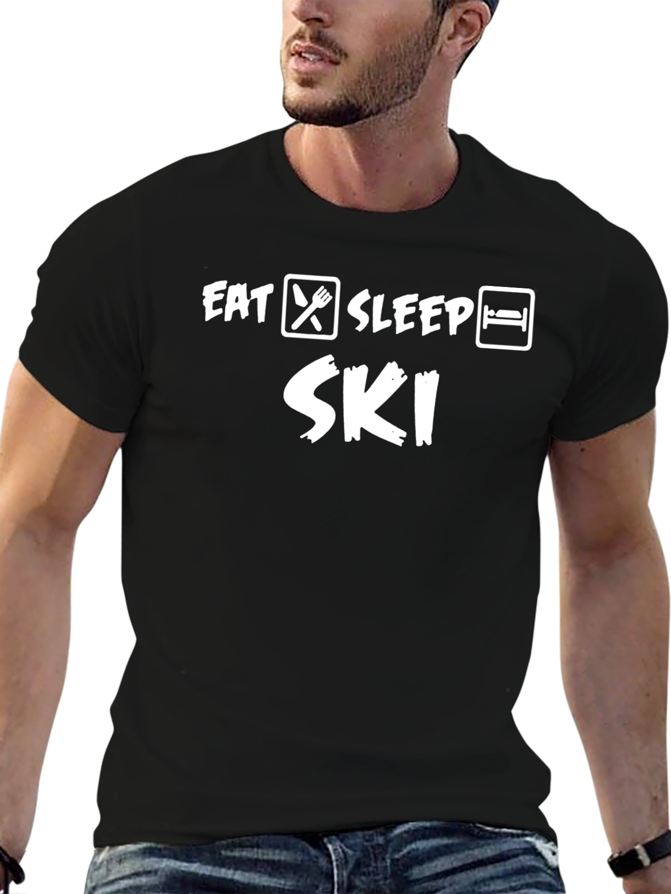 Eat Sleep Ski T-Shirt - Black Graphic Tee