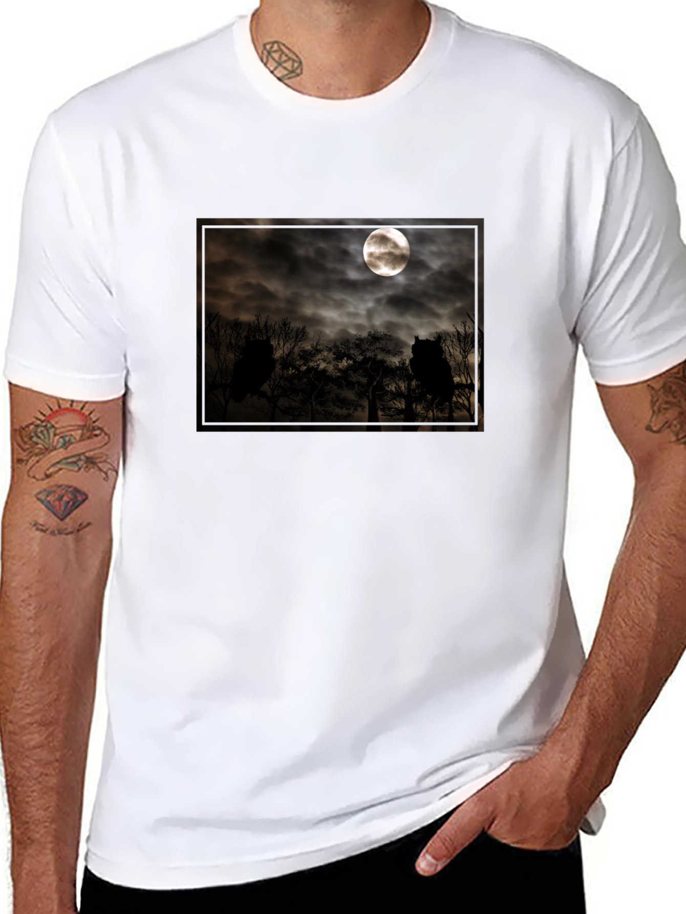 Eerie Moonlit Owl Scene Tee