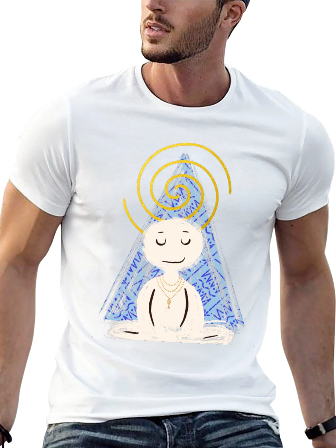 Meditating Character Graphic Tee - Black Cotton Blend Shirt