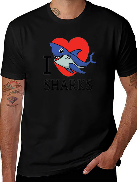 I Love Sharks Graphic T-Shirt - Fun Shark Lover Tee