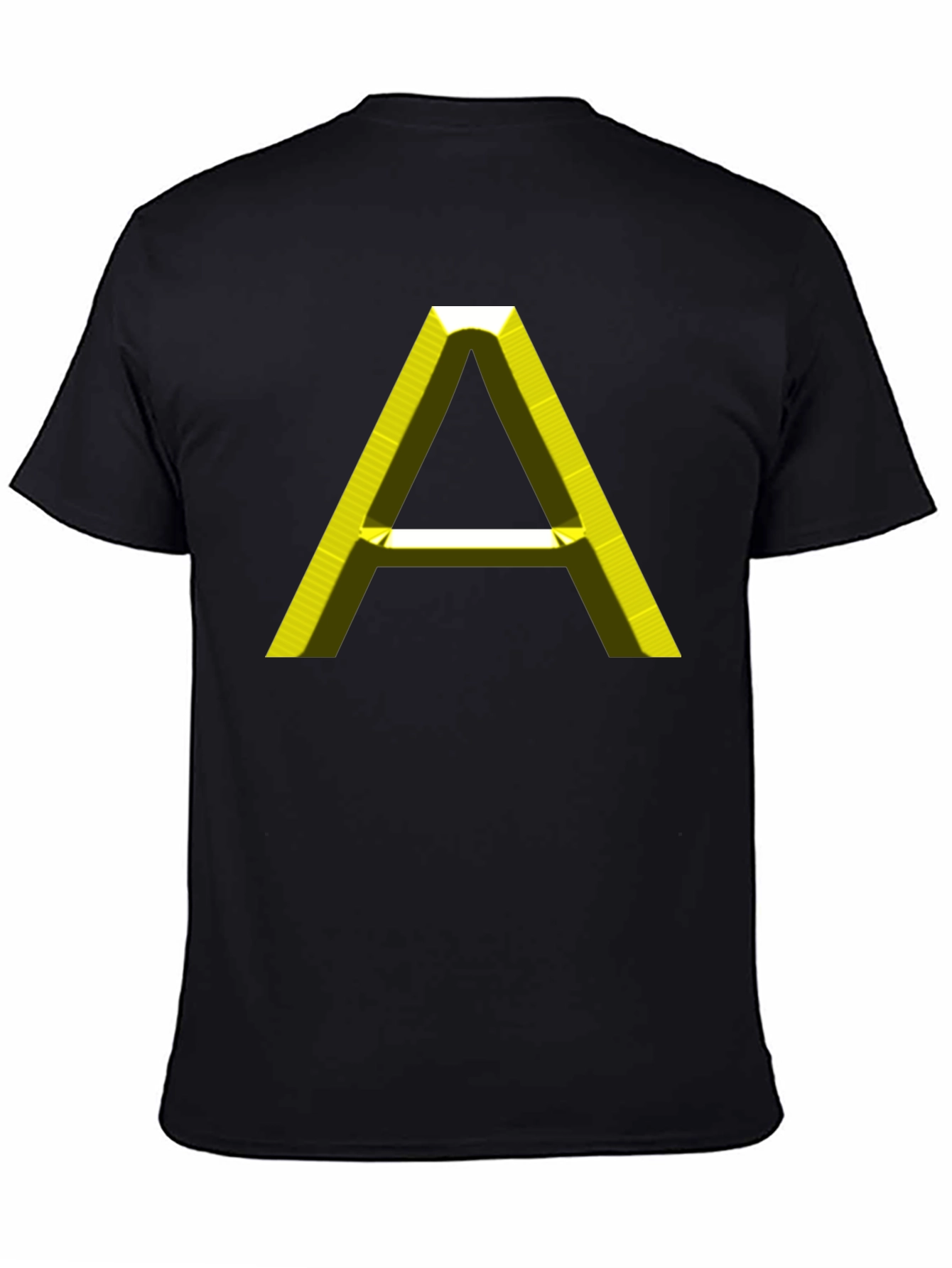 Mens Black T-Shirt with 3D Yellow A Graphic