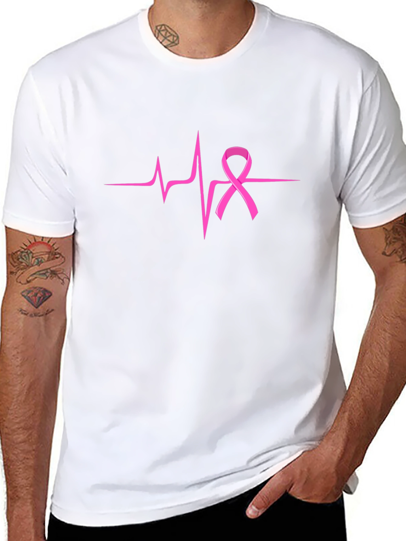Pink Ribbon Heartbeat T-Shirt - Breast Cancer Awareness