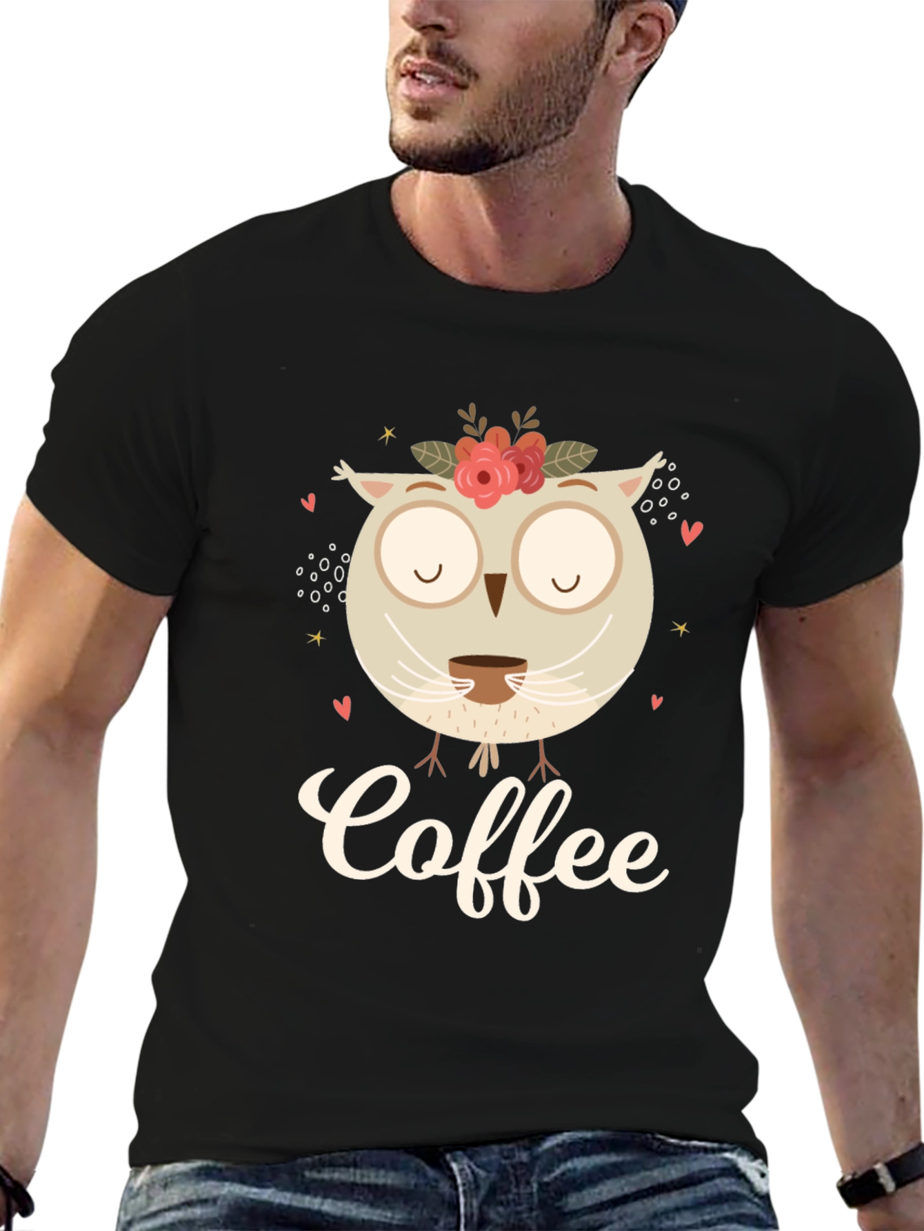Coffee Owl Graphic Tee - Black