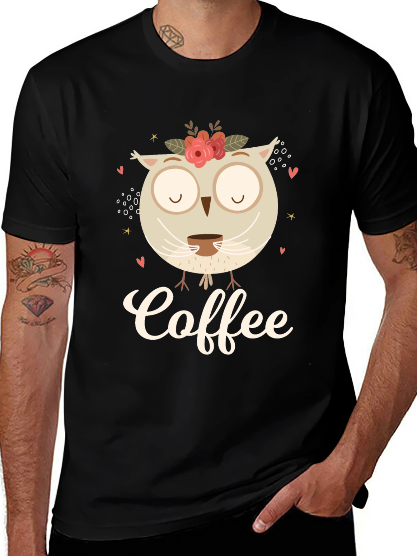 Coffee Owl Graphic Tee - Black