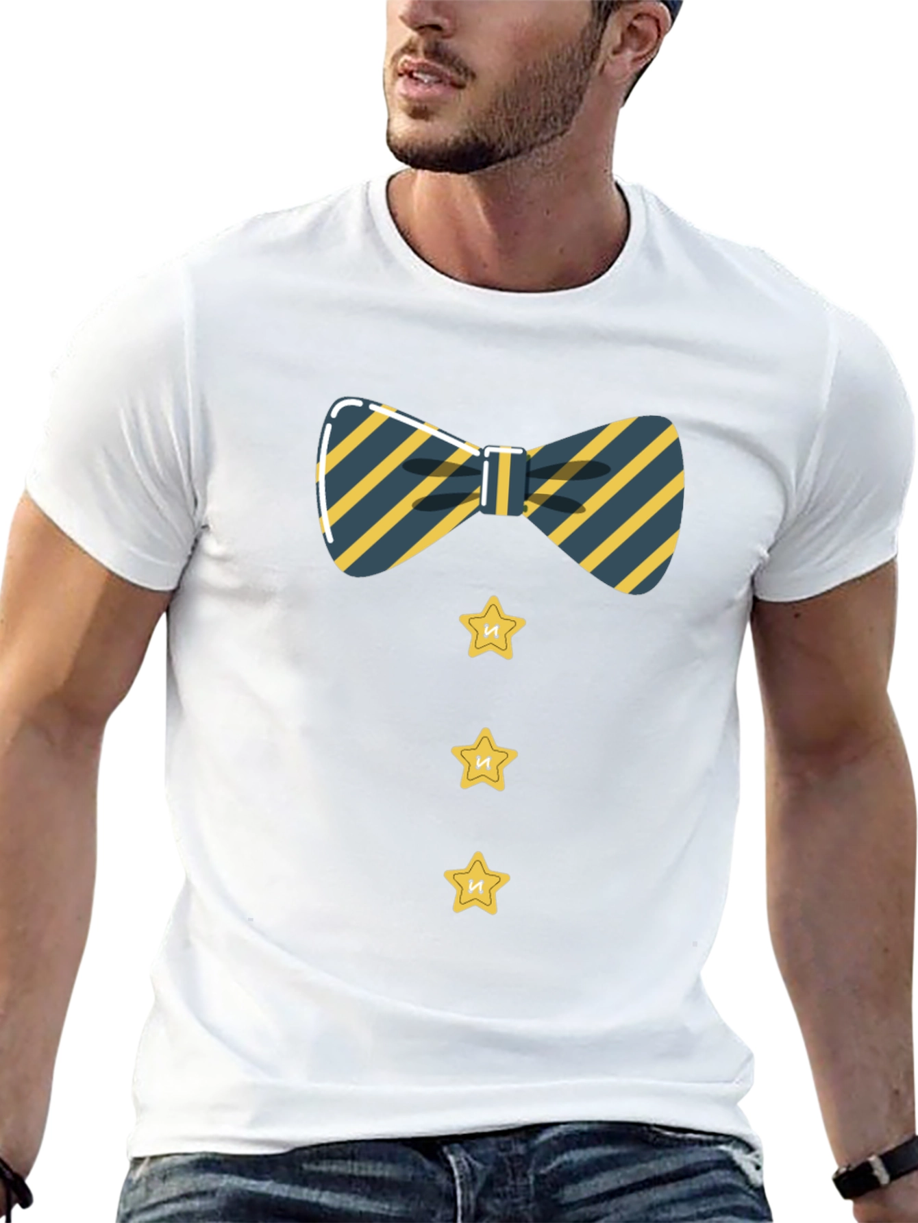 Striped Bowtie and Star Button Tee