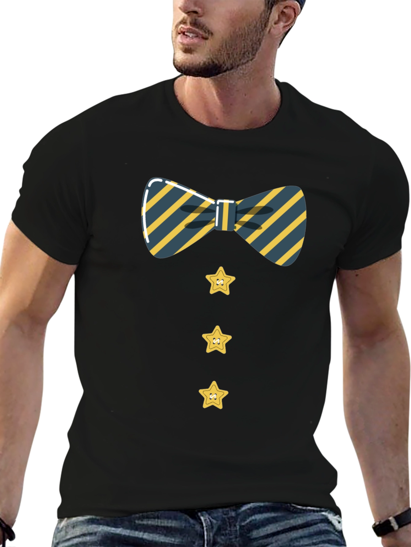 Striped Bowtie and Star Button Tee