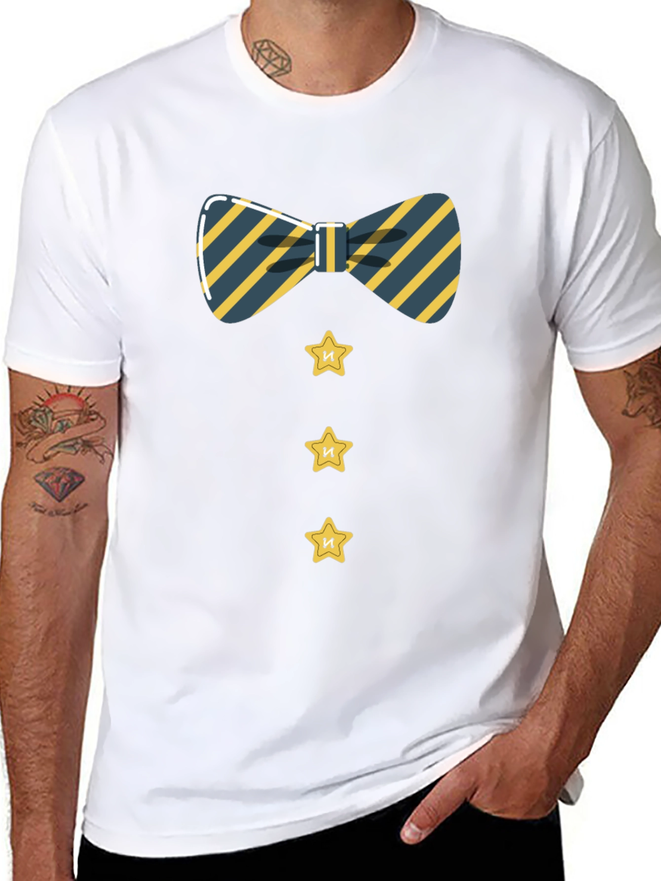 Striped Bowtie and Star Button Tee