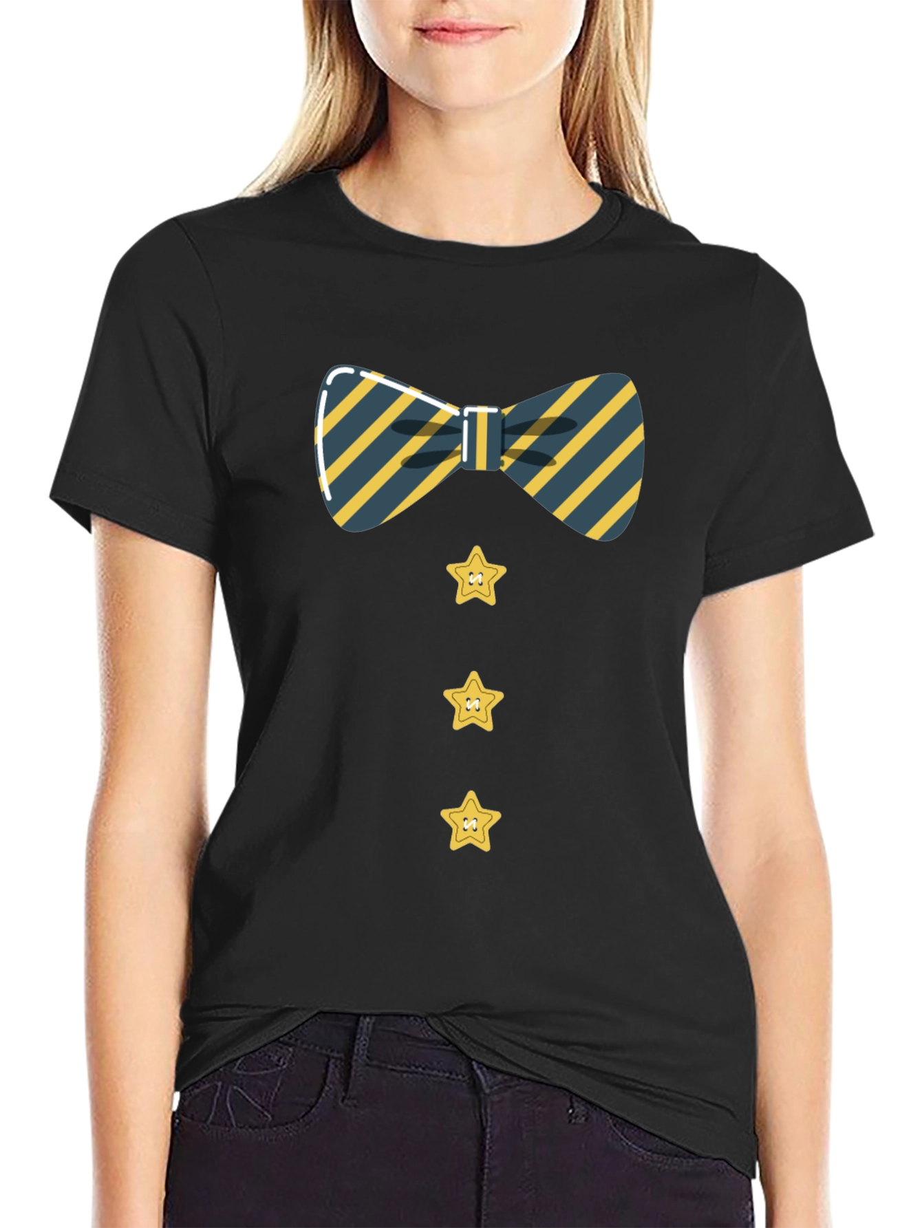 Striped Bowtie and Star Button Tee