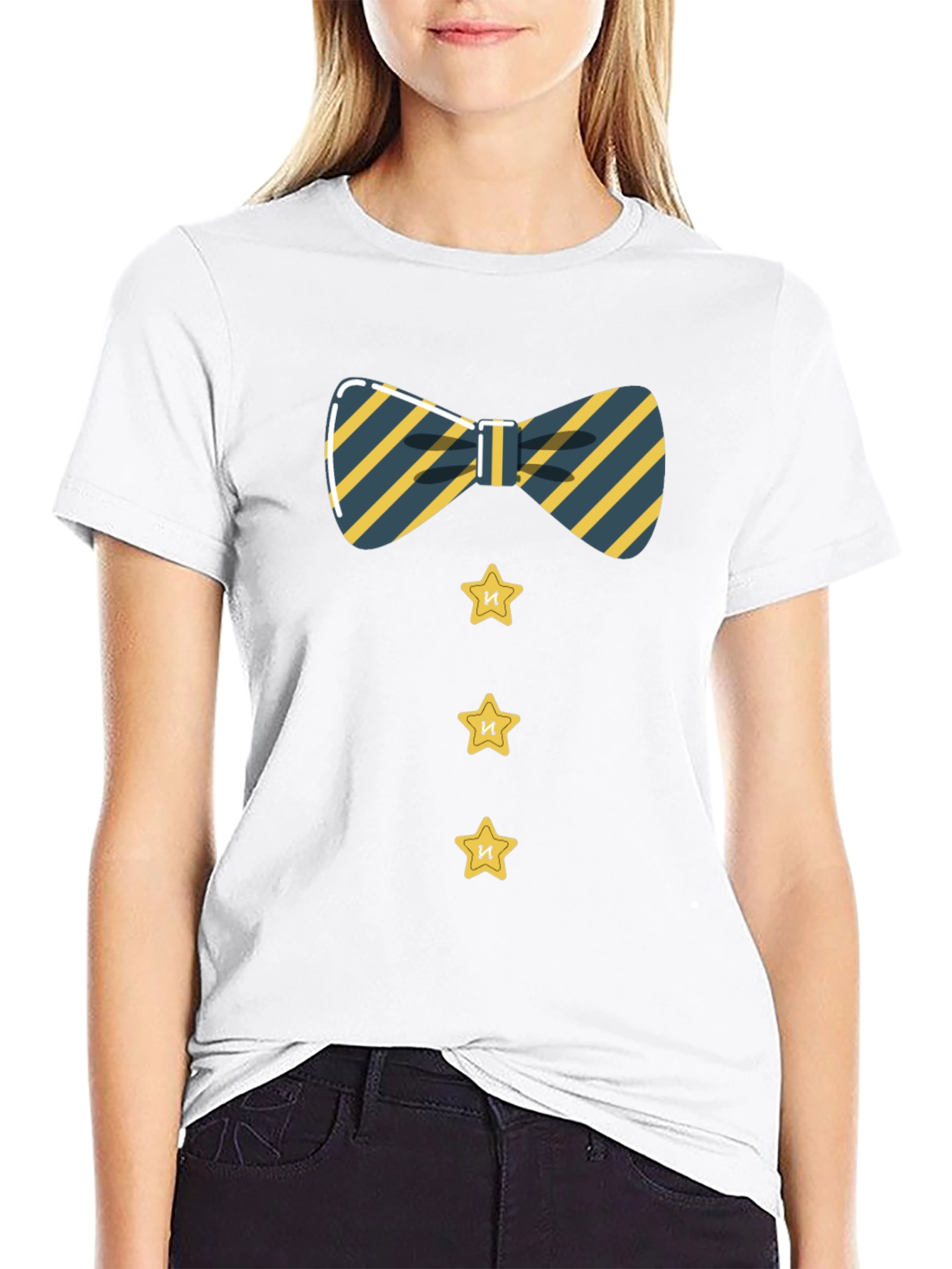 Striped Bowtie and Star Button Tee