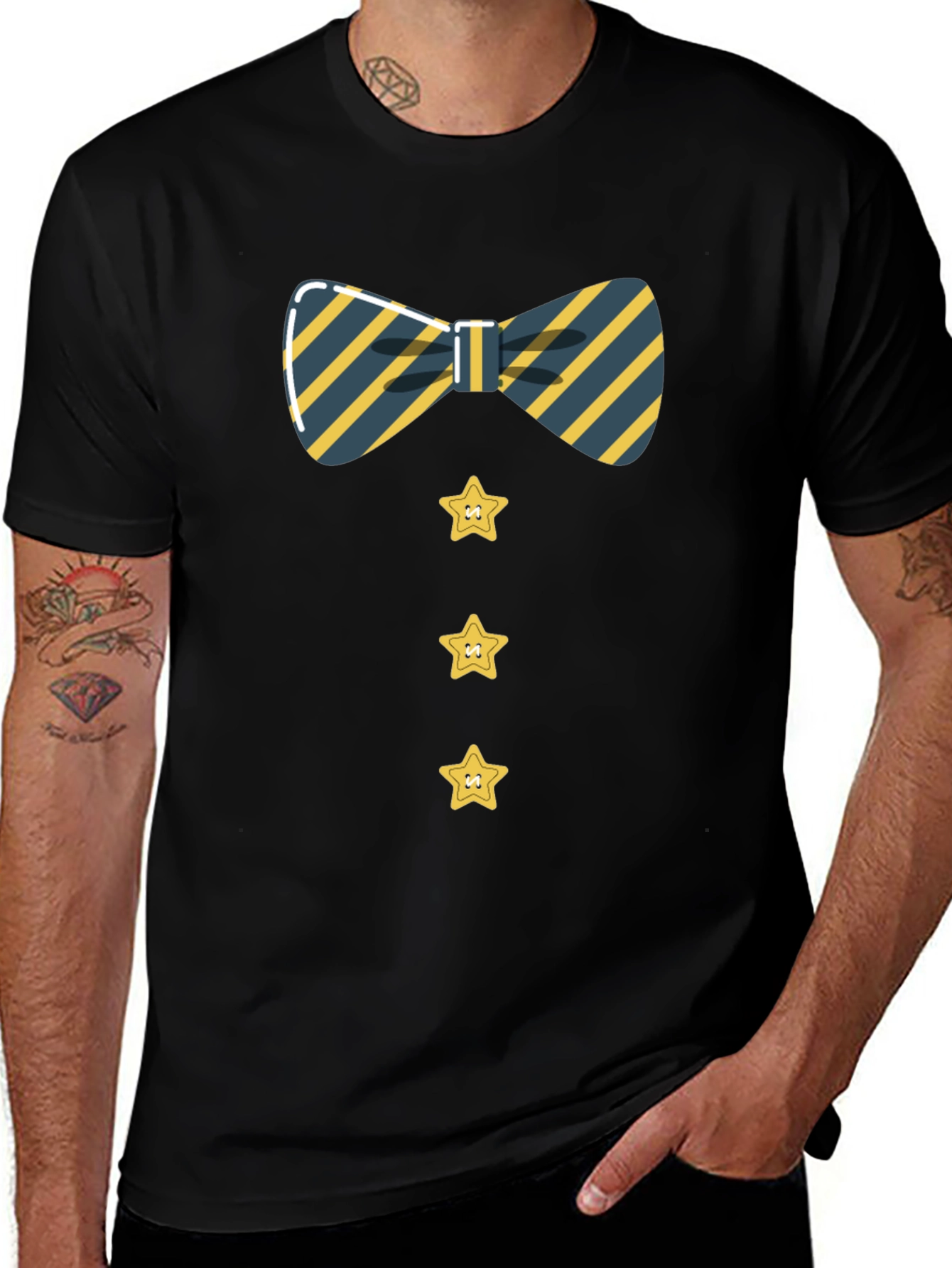Striped Bowtie and Star Button Tee