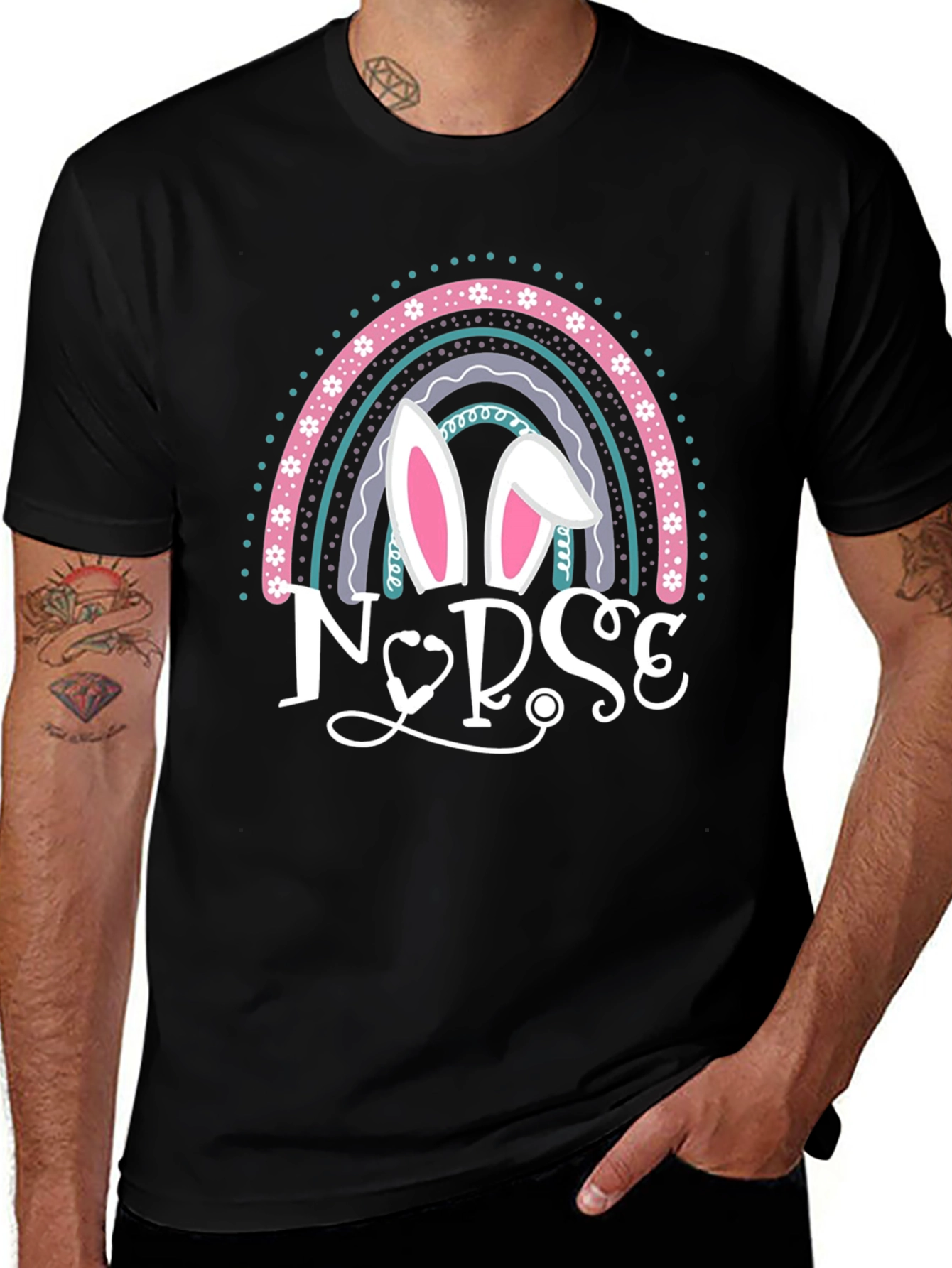 Nurse Easter Bunny Rainbow T-Shirt