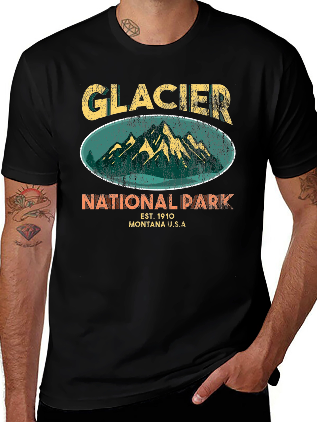 Glacier National Park Black T-Shirt