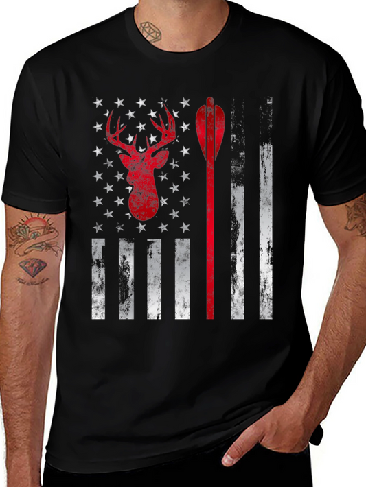 Hunting Deer Arrow American Flag Graphic T-Shirt