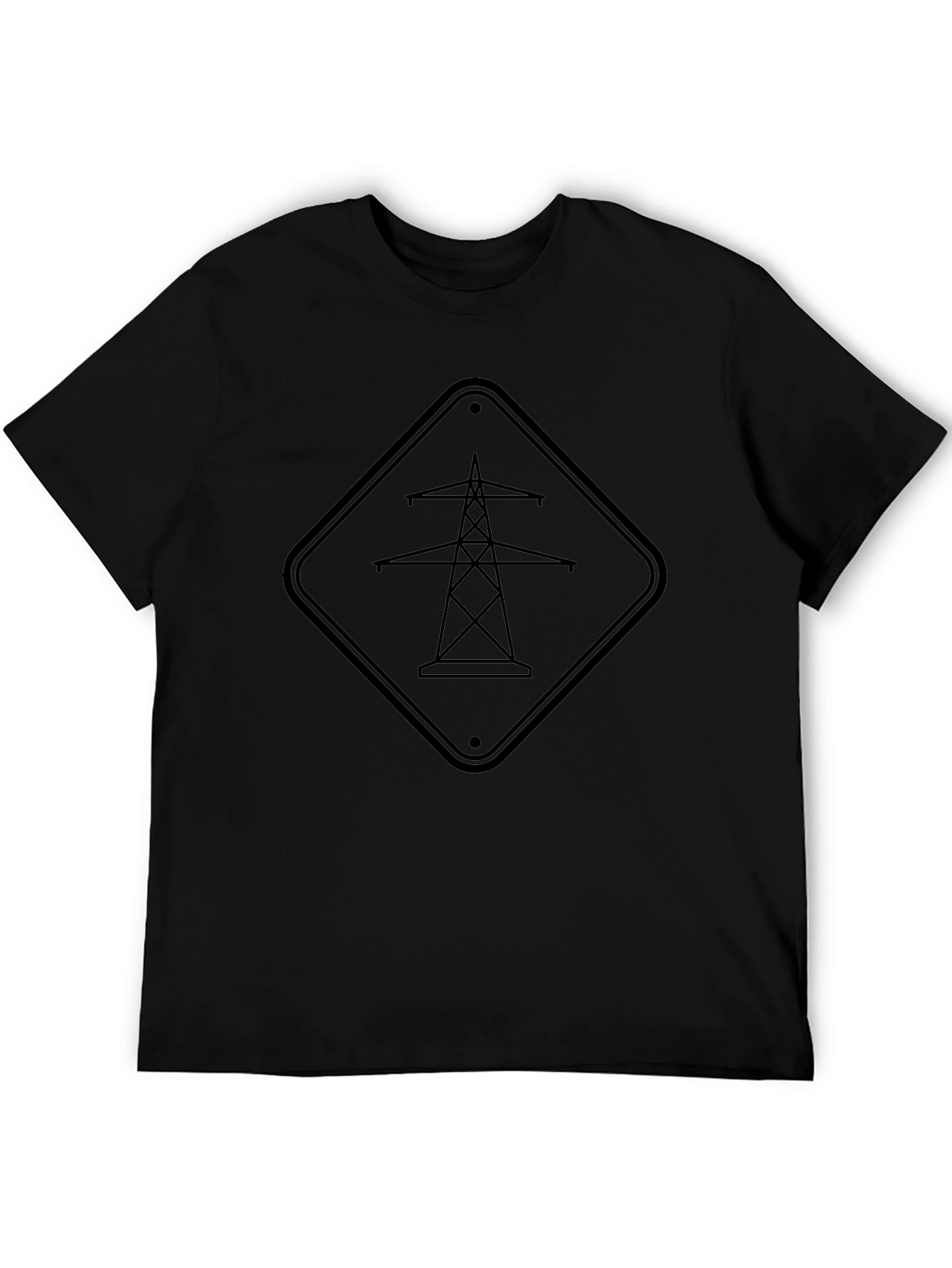 Power Line Sign Graphic Tee - Black Cotton T-Shirt