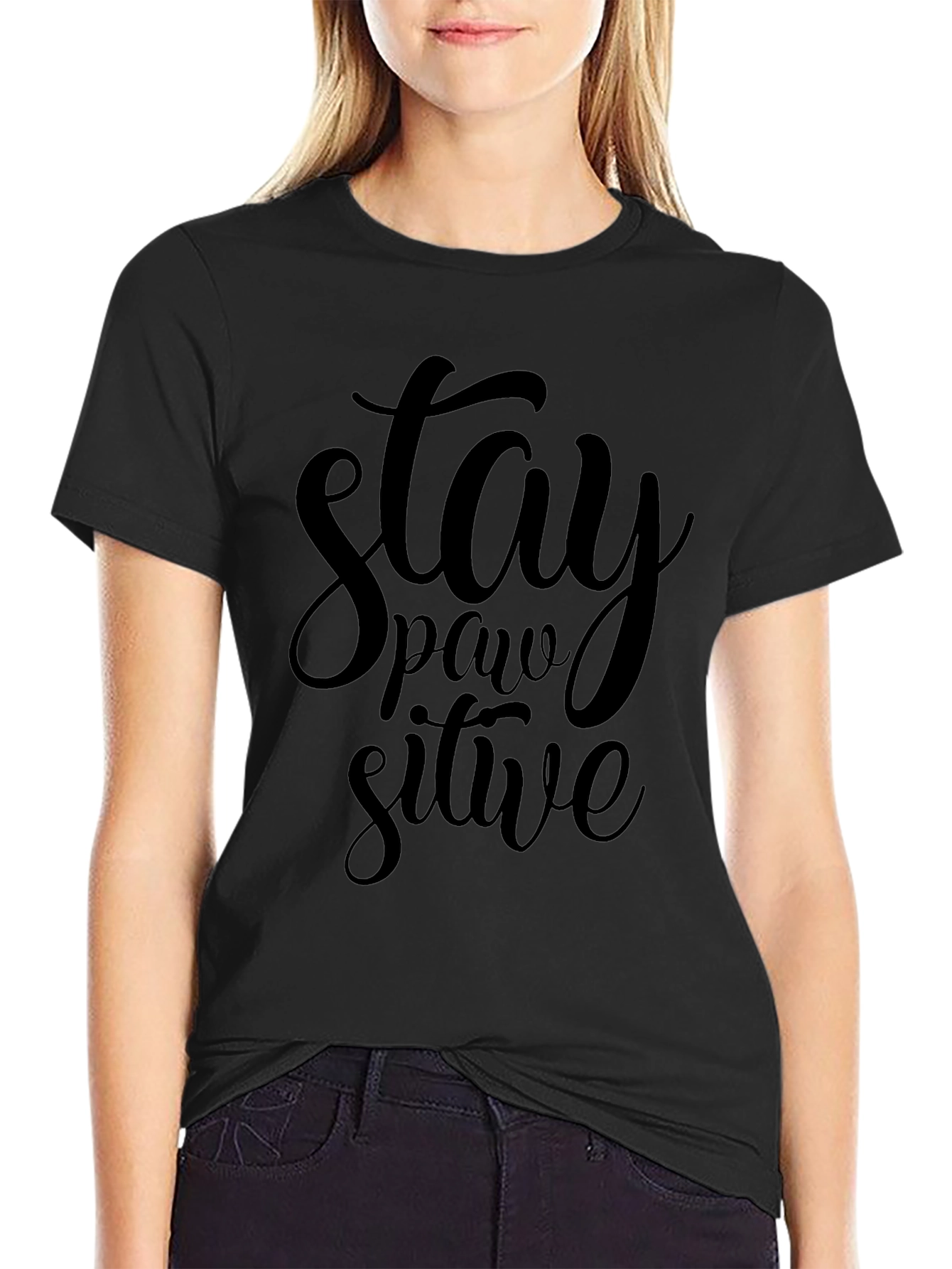 Stay Pawsitive Black T-Shirt