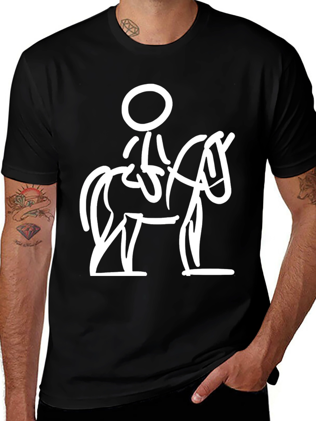 Stick Figure Horse Rider Black T-Shirt
