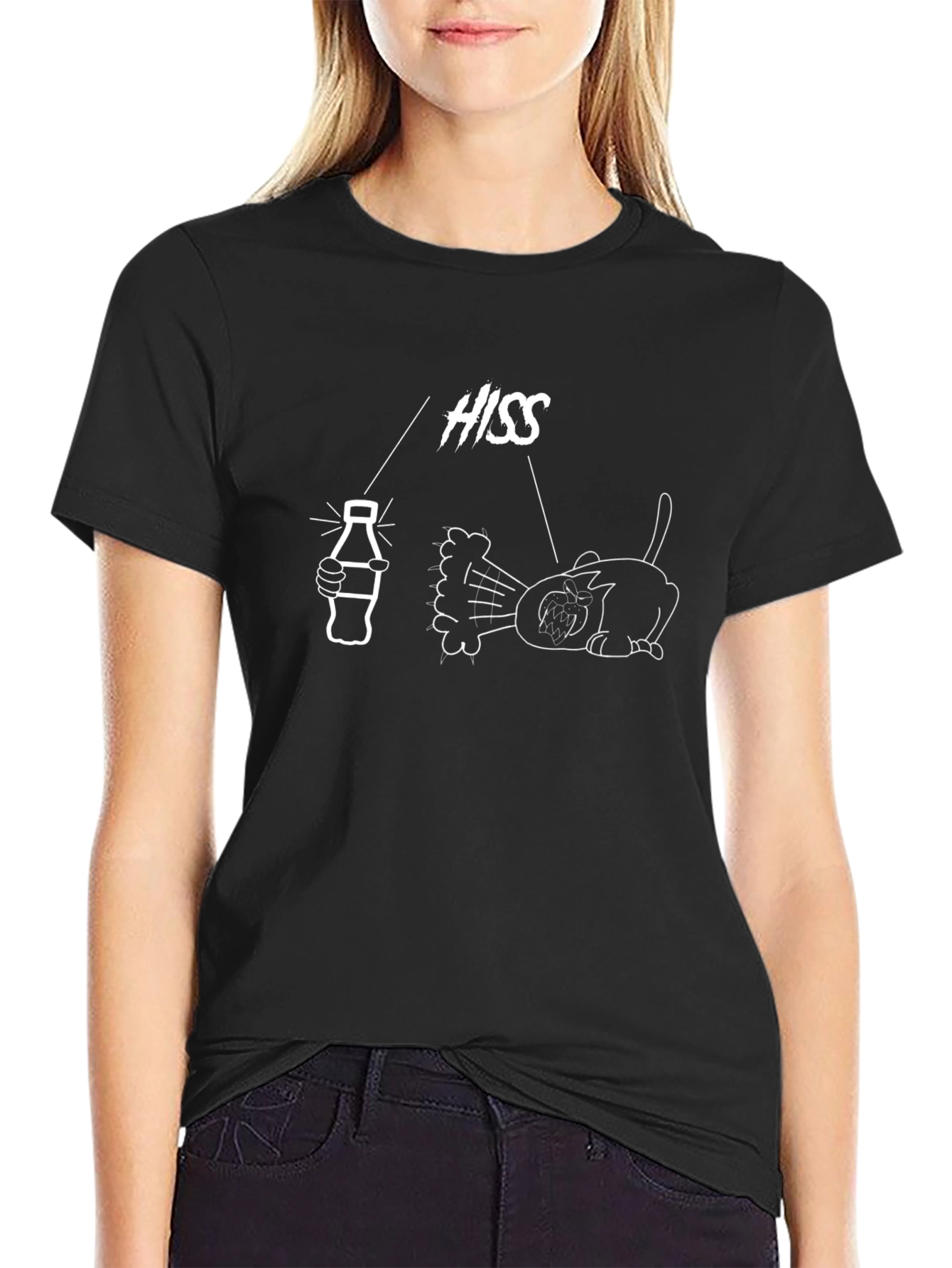 Hissing Cat Graphic T-Shirt - Funny Cartoon Design