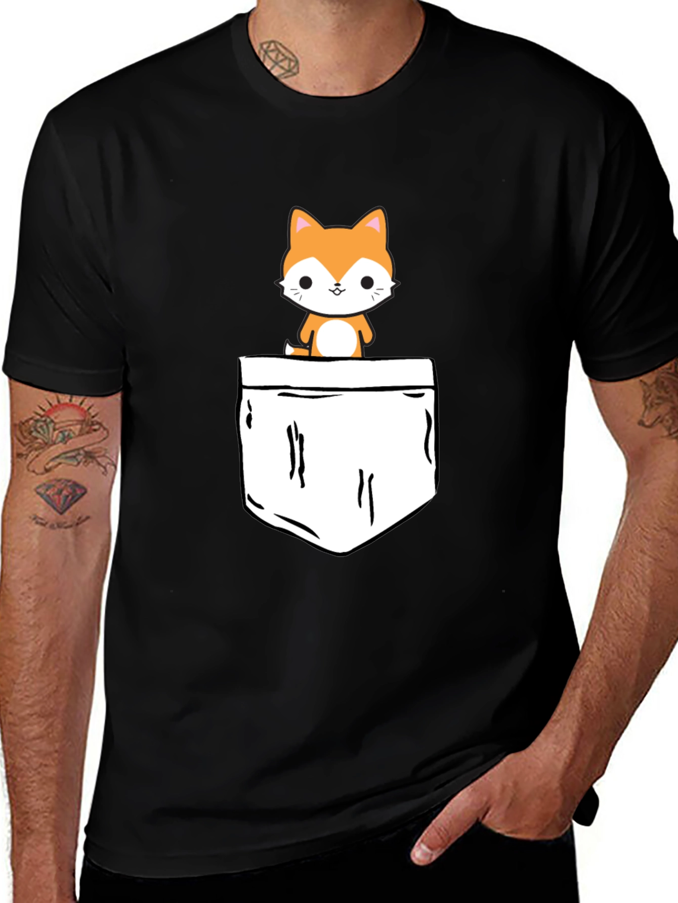 Cute Pocket Cat Graphic Tee - Black T-Shirt