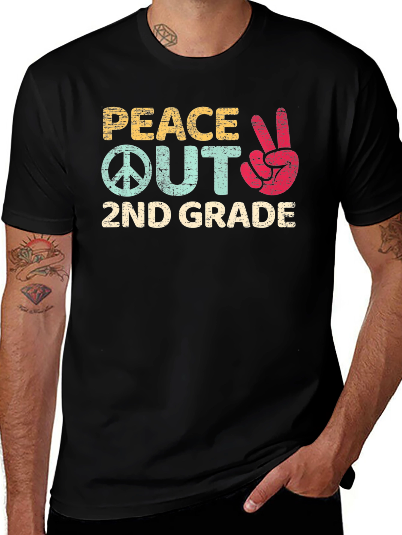 Peace Out 2nd Grade Black T-Shirt