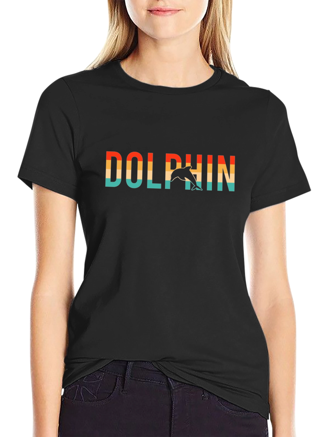 Retro Dolphin Graphic T-Shirt - Black