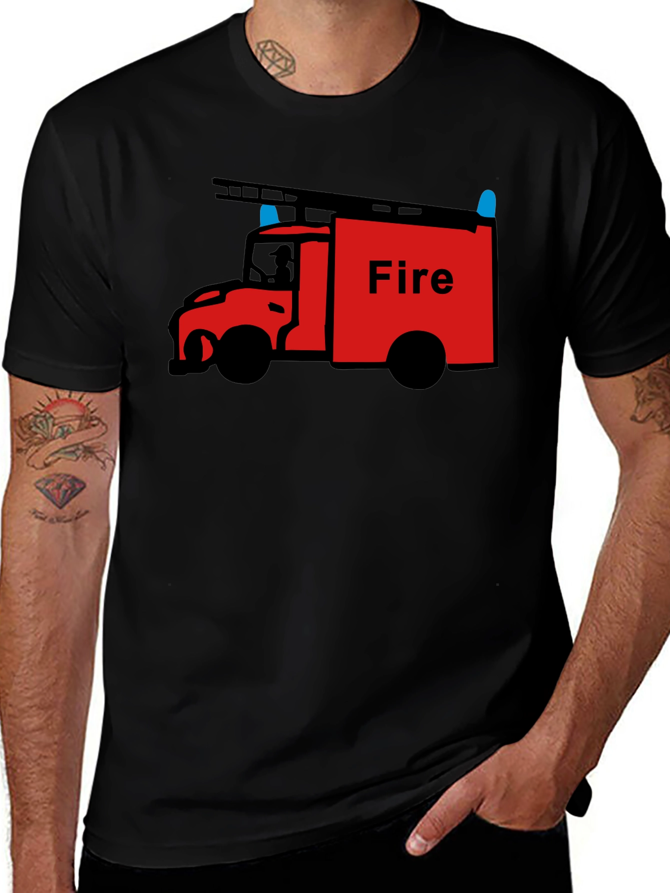 Fire Truck Graphic Tee - Black Cotton T-Shirt
