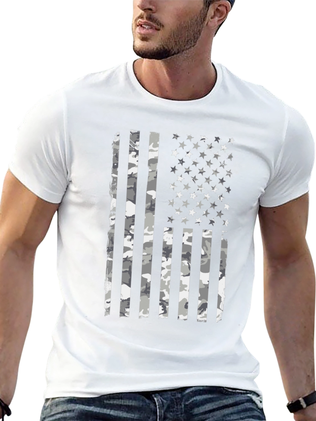 Patriotic Camo Flag Graphic T-Shirt