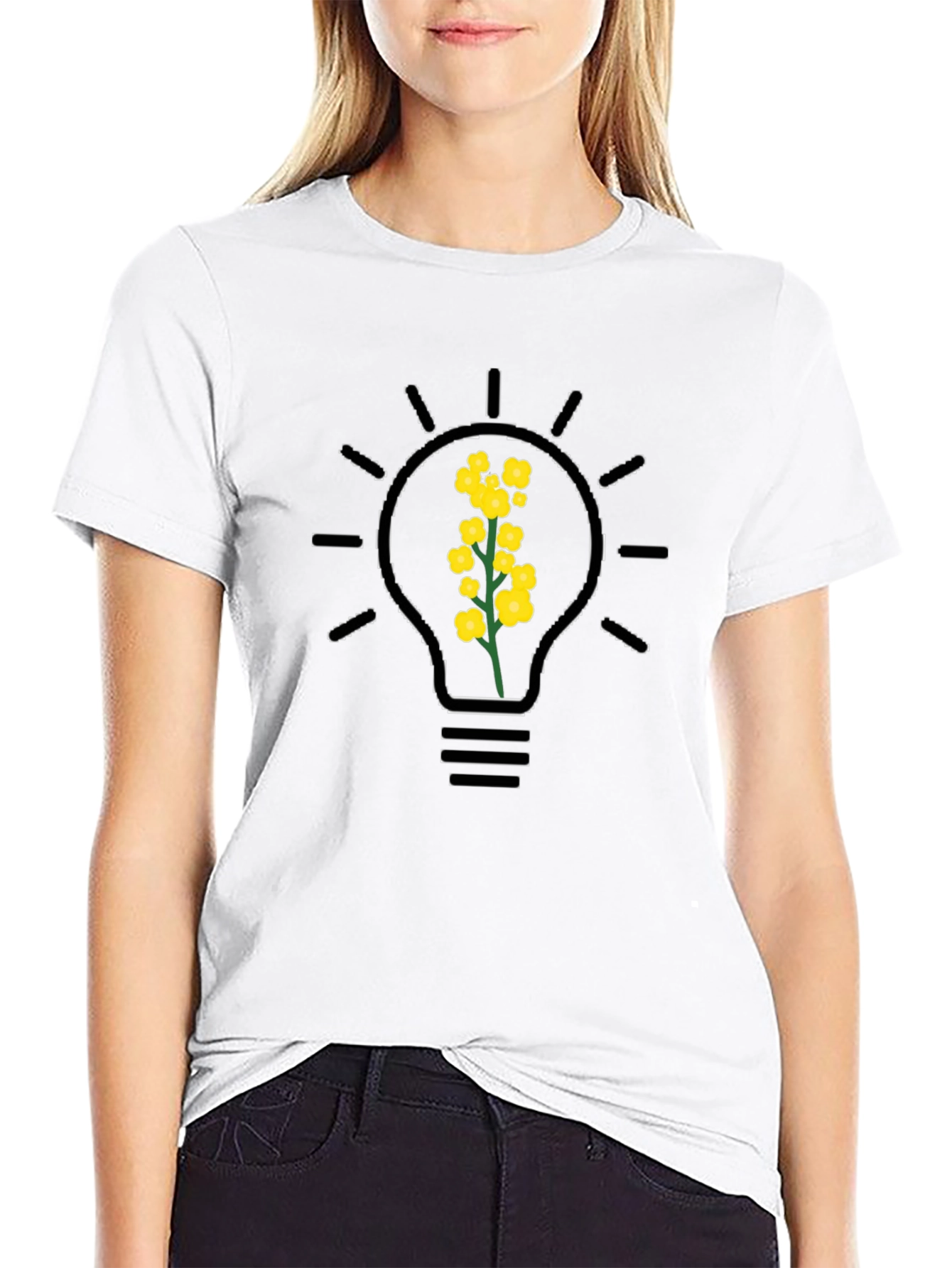 Floral Bulb Graphic Tee - Black Cotton Blend