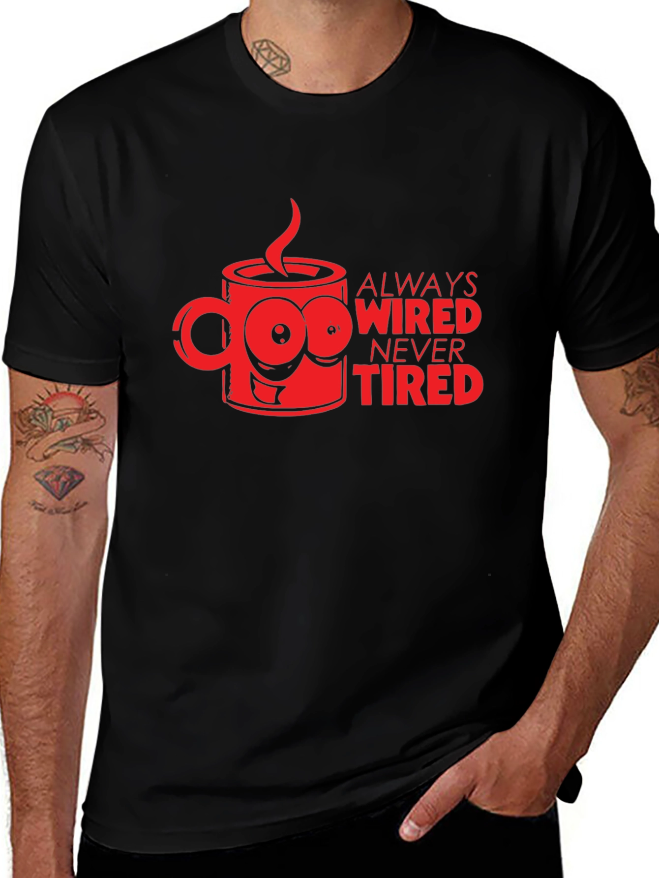 Always Wired Funny Coffee T-Shirt - Black
