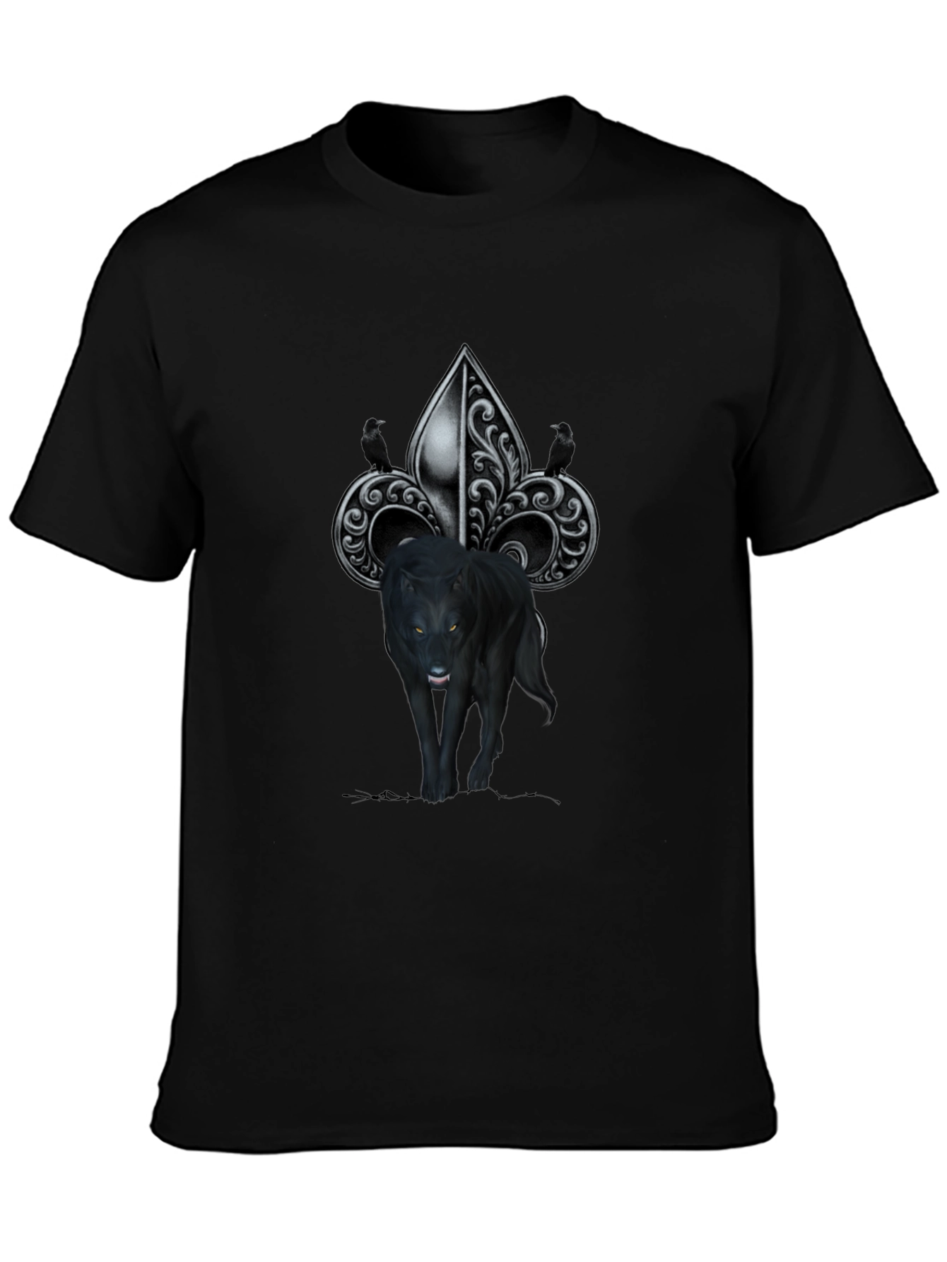 Wolf Fleur-de-lis Graphic Tee - Mens Black T-Shirt