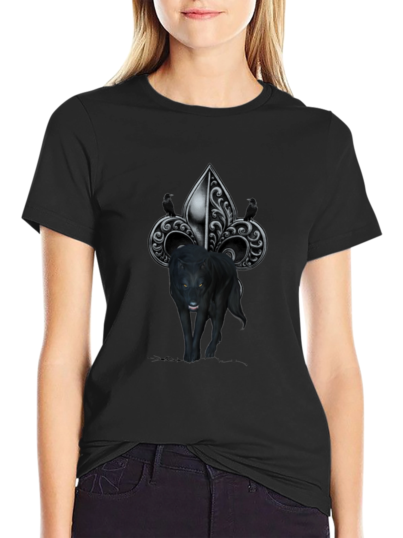 Wolf Fleur-de-lis Graphic Tee - Mens Black T-Shirt