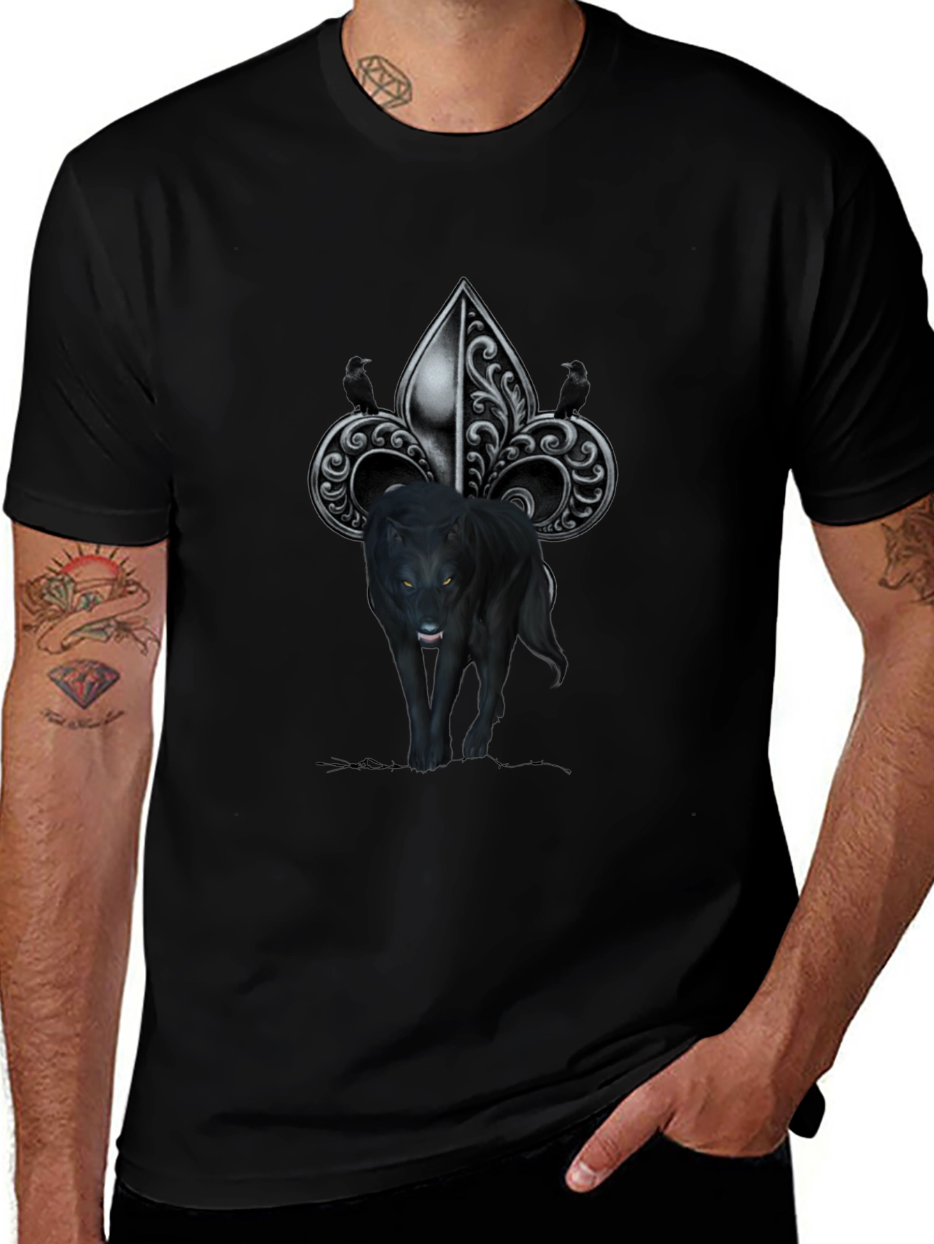 Wolf Fleur-de-lis Graphic Tee - Mens Black T-Shirt